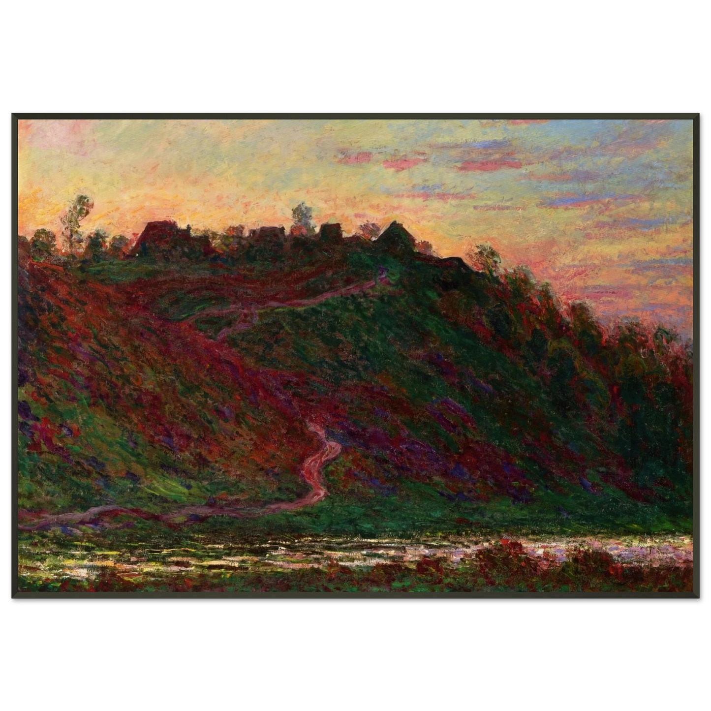 claude monet The Village of La RocheBlond Sunset Framed Art Print - Aluminum Frame - 21x29.7 cm / 8x12"
