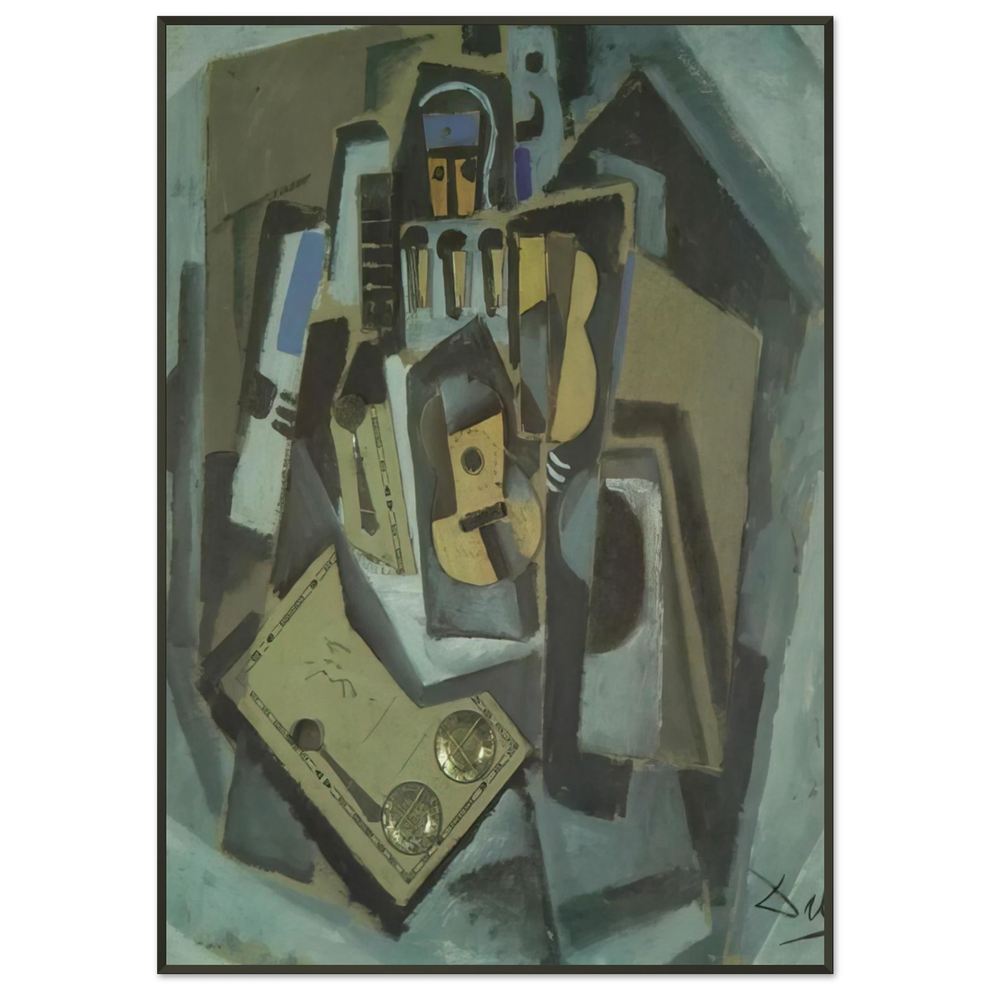 Salvador Dali PIERROT AND GUITAR Framed Art Print - Aluminum Frame - 21x29.7 cm / 8x12"