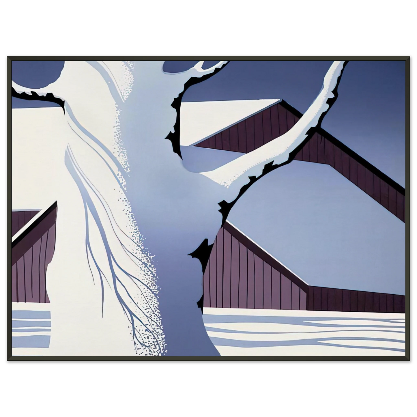 Eyvind Earle  Red Barn and Tree Trunk Framed Art Print  - Aluminum Frame - 70x100 cm / 28x40 inches