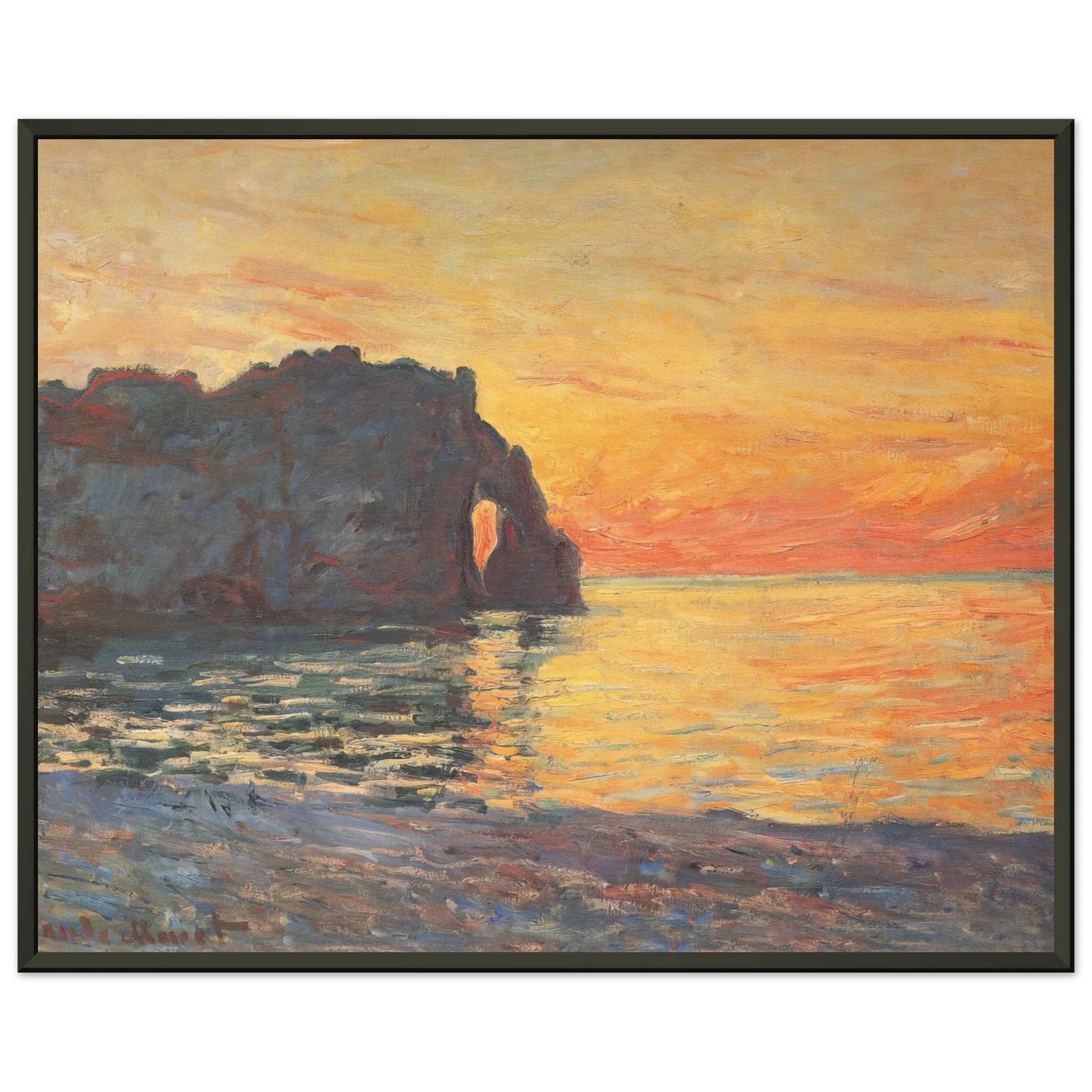 claude monet  Etretat Cliff of dAval Sunset Framed Art Print  - Aluminum Frame - 70x100 cm / 28x40 inches