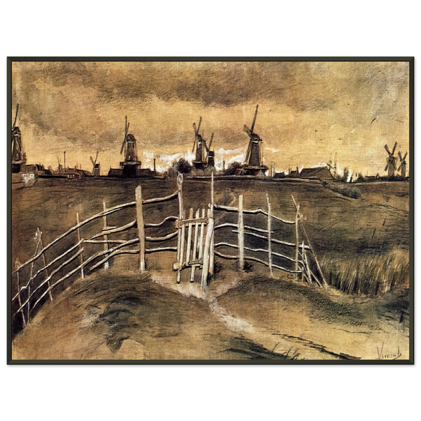 Vincent van Gogh Windmils at Dordrecht Framed Art Print - Aluminum Frame - 60x80 cm / 24x32 inches