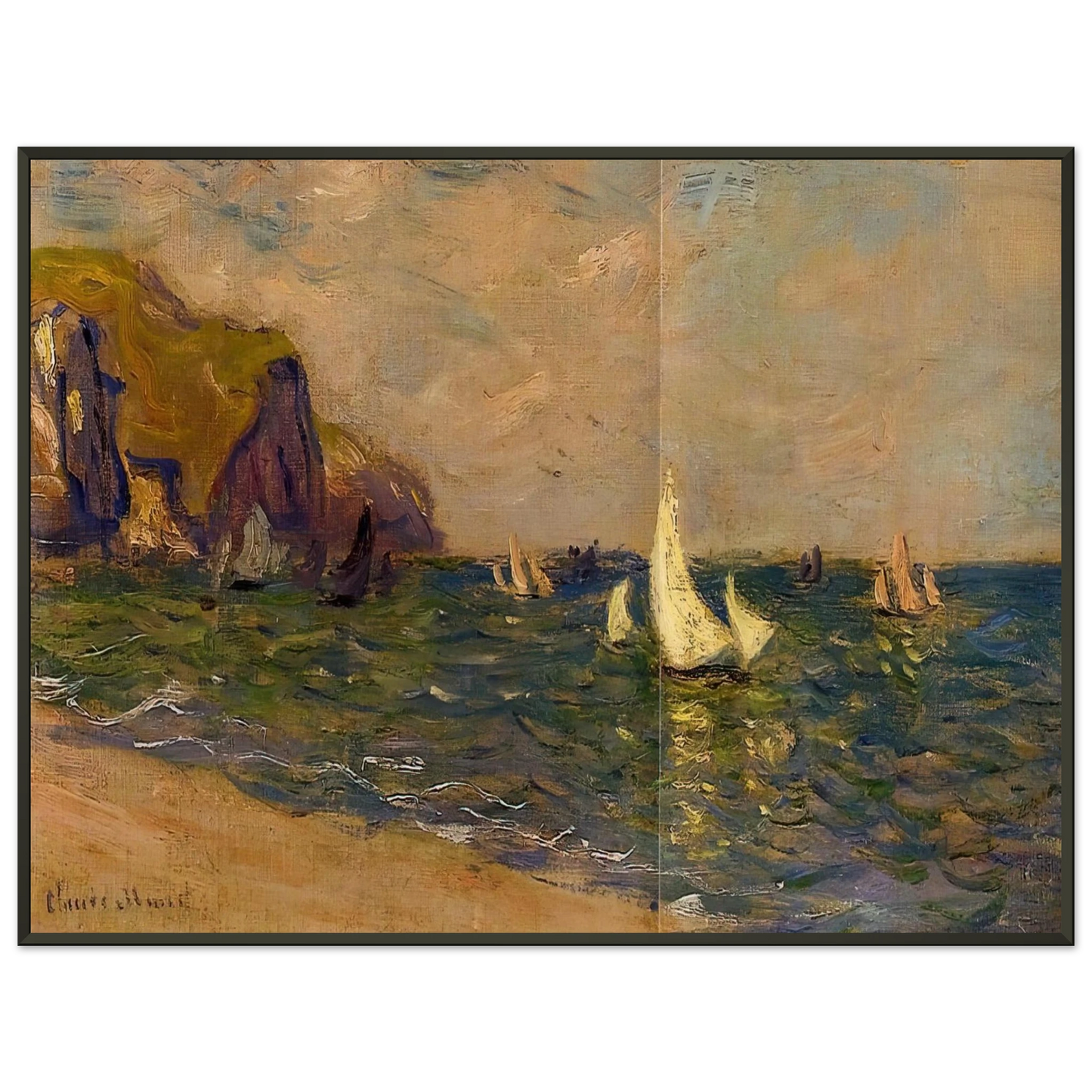 claude monet  Sailboats at Sea Pourville Framed Art Print  - Aluminum Frame - 70x100 cm / 28x40 inches