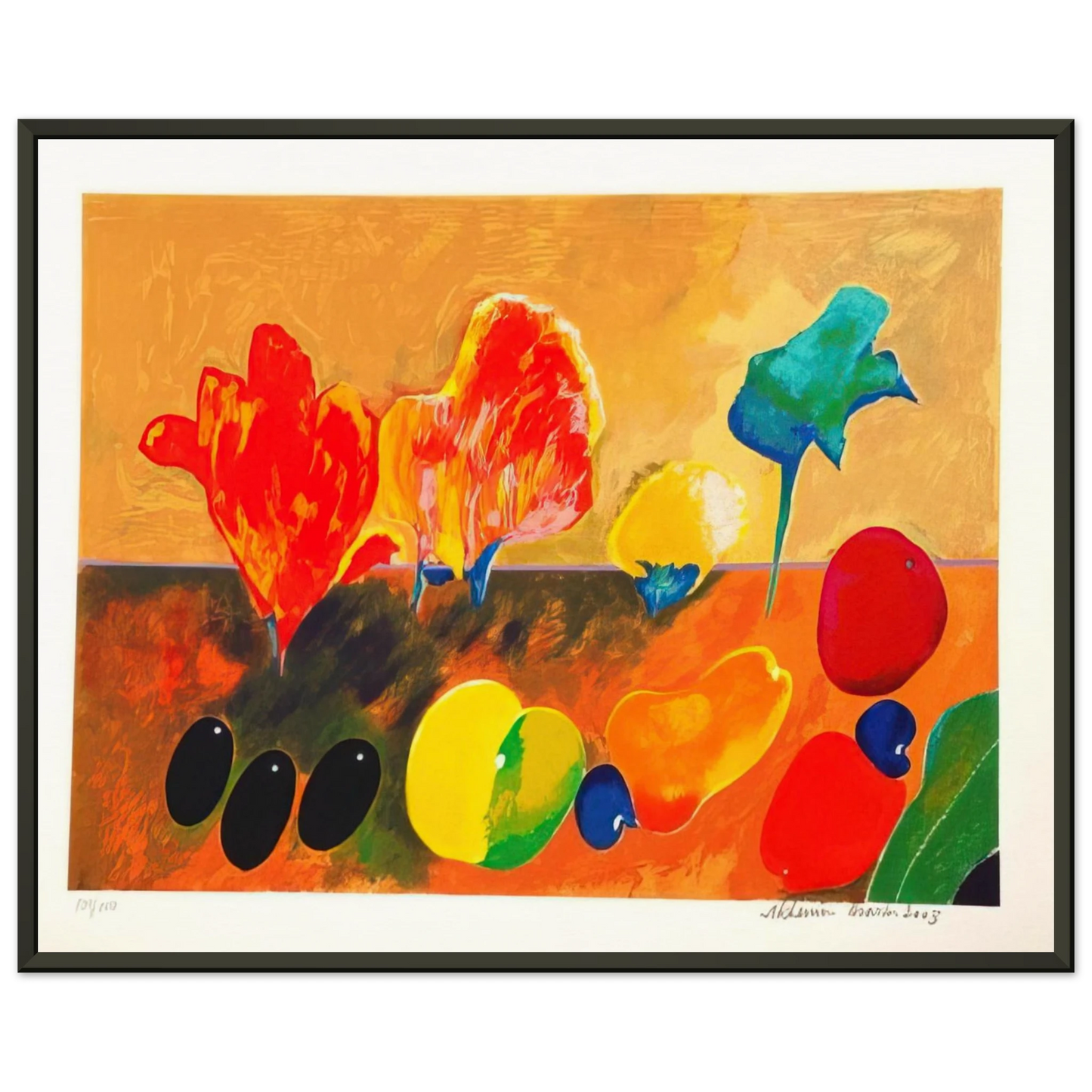 Aldemir Martins Flores e Frutas 2003 Framed Art Print - Aluminum Frame - 40x50 cm / 16x20 inches