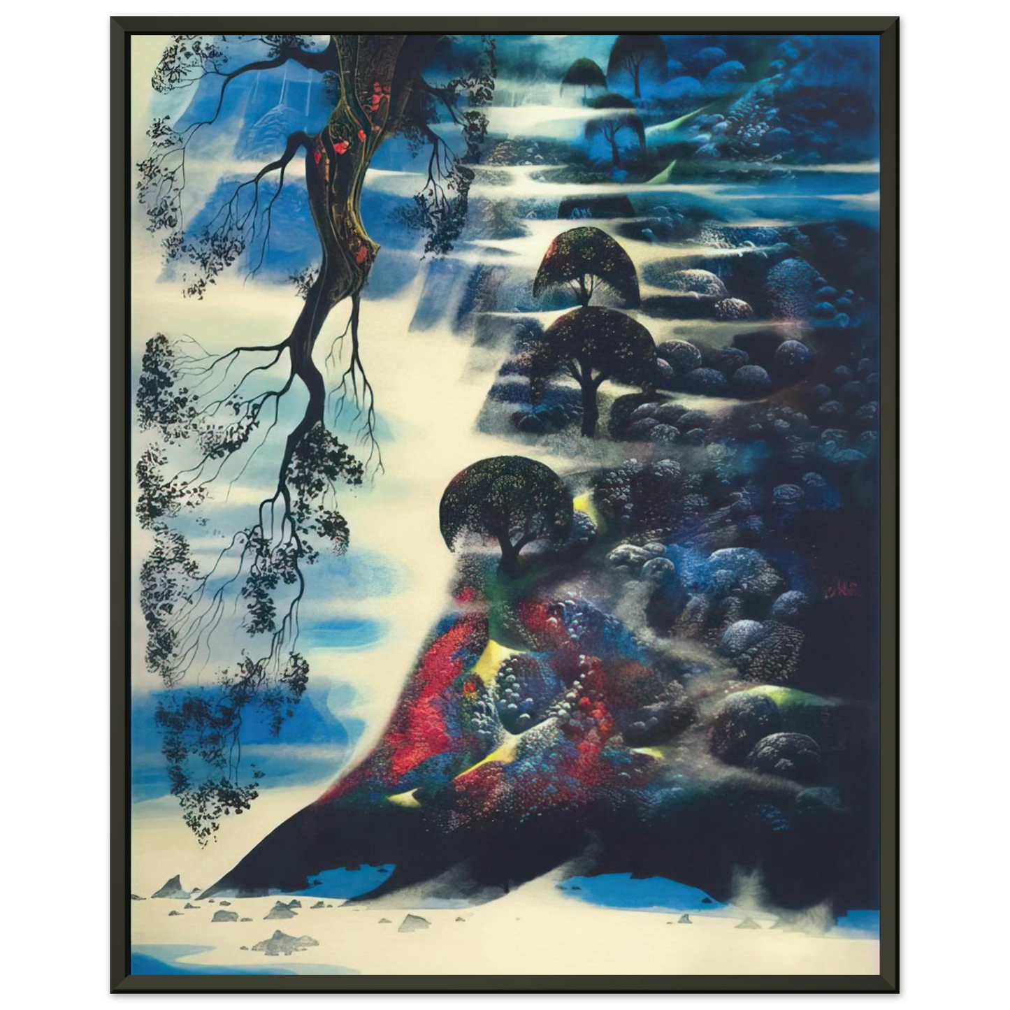 Eyvind Earle Summer Morning Mist Framed Art Print - Aluminum Frame - 60x80 cm / 24x32 inches