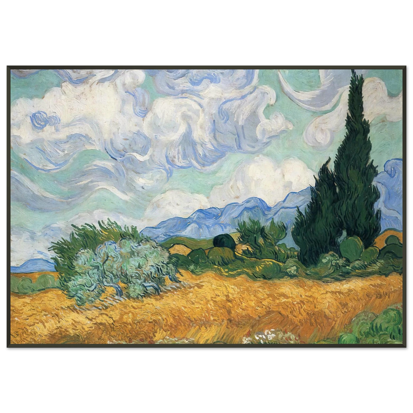 Vincent van Gogh Wheatfield with cypress tree Framed Art Print - Aluminum Frame - 21x29.7 cm / 8x12"