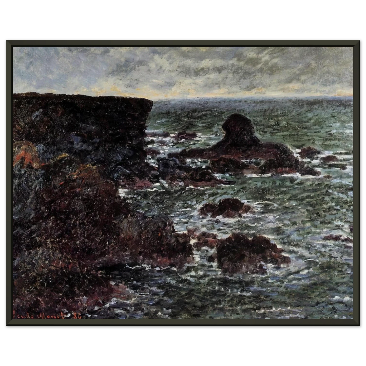 claude monet  Rocky Coast and the Lion Rock BelleIle Framed Art Print  - Aluminum Frame - 40x50 cm / 16x20 inches