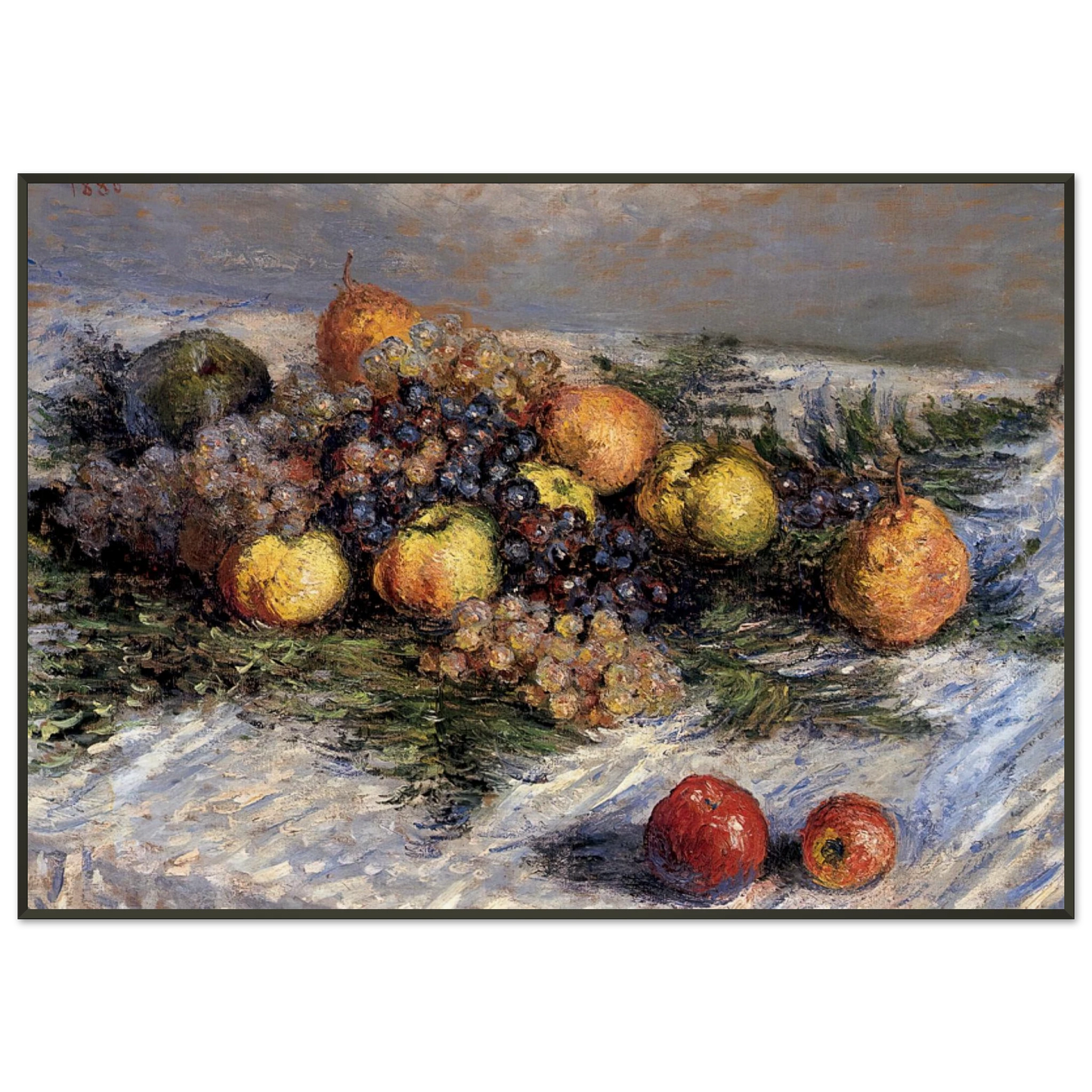 claude monet  Still Life with Pears and Grapes Framed Art Print  - Aluminum Frame - 21x29.7 cm / 8x12"