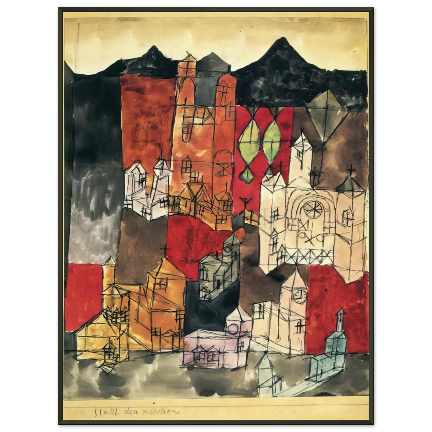 Paul Klee CITY OF CHURCHES 1918 Framed Art Print - Aluminum Frame - 70x100 cm / 28x40 inches