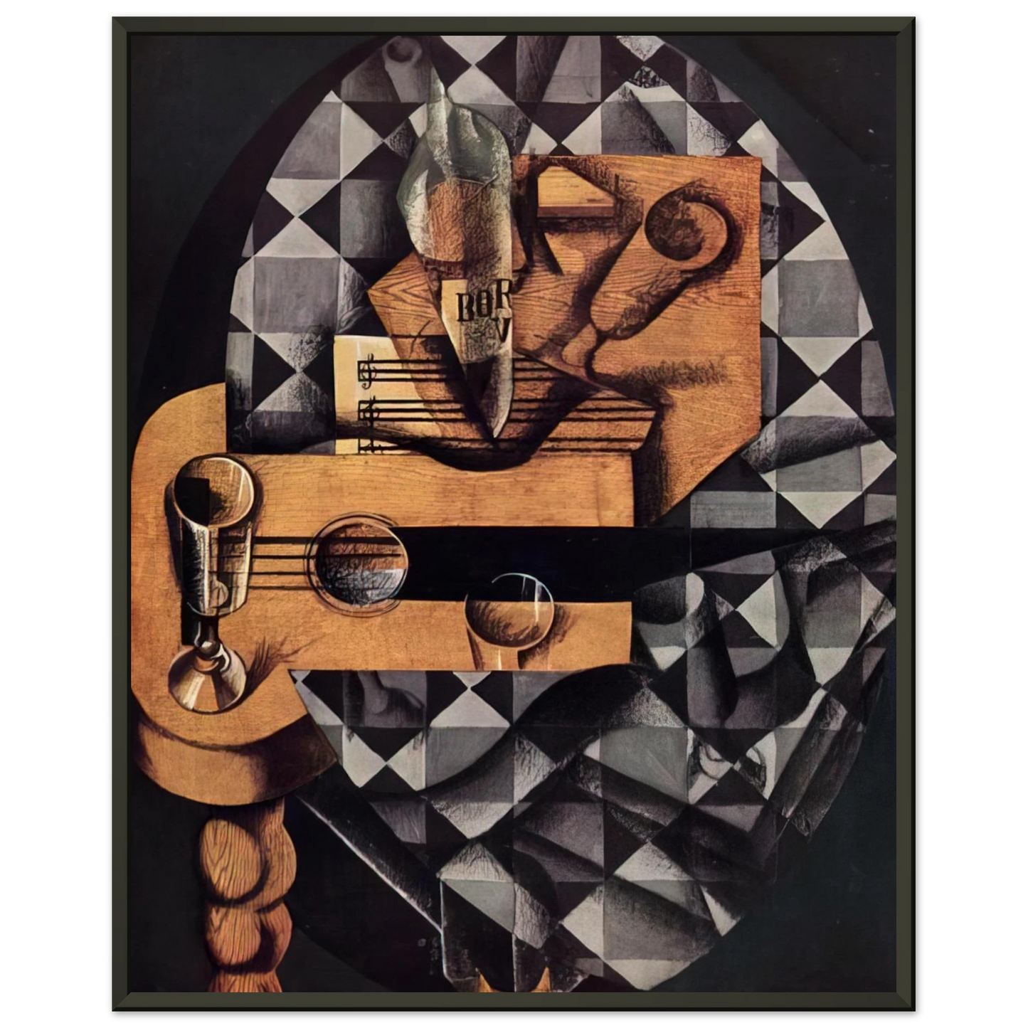 Juan Gris GUITAR BOTTLE AND GLASS 1914 Framed Art Print - Aluminum Frame - 60x80 cm / 24x32 inches