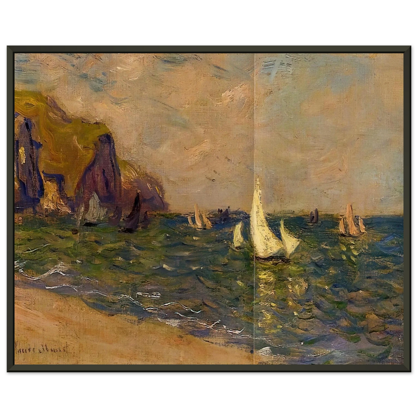 claude monet  Sailboats at Sea Pourville Framed Art Print  - Aluminum Frame - 40x50 cm / 16x20 inches