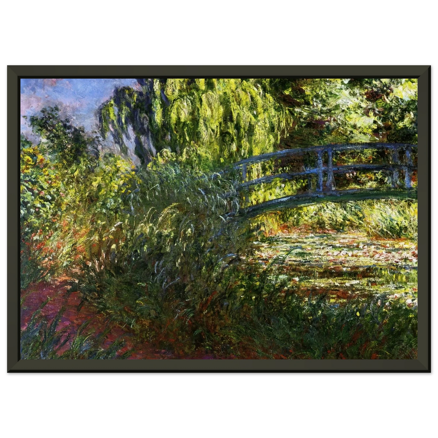 claude monet The Japanese Bridge The WaterLily Pond and Path by the Water Framed Art Print - Aluminum Frame - 40x50 cm / 16x20 inches