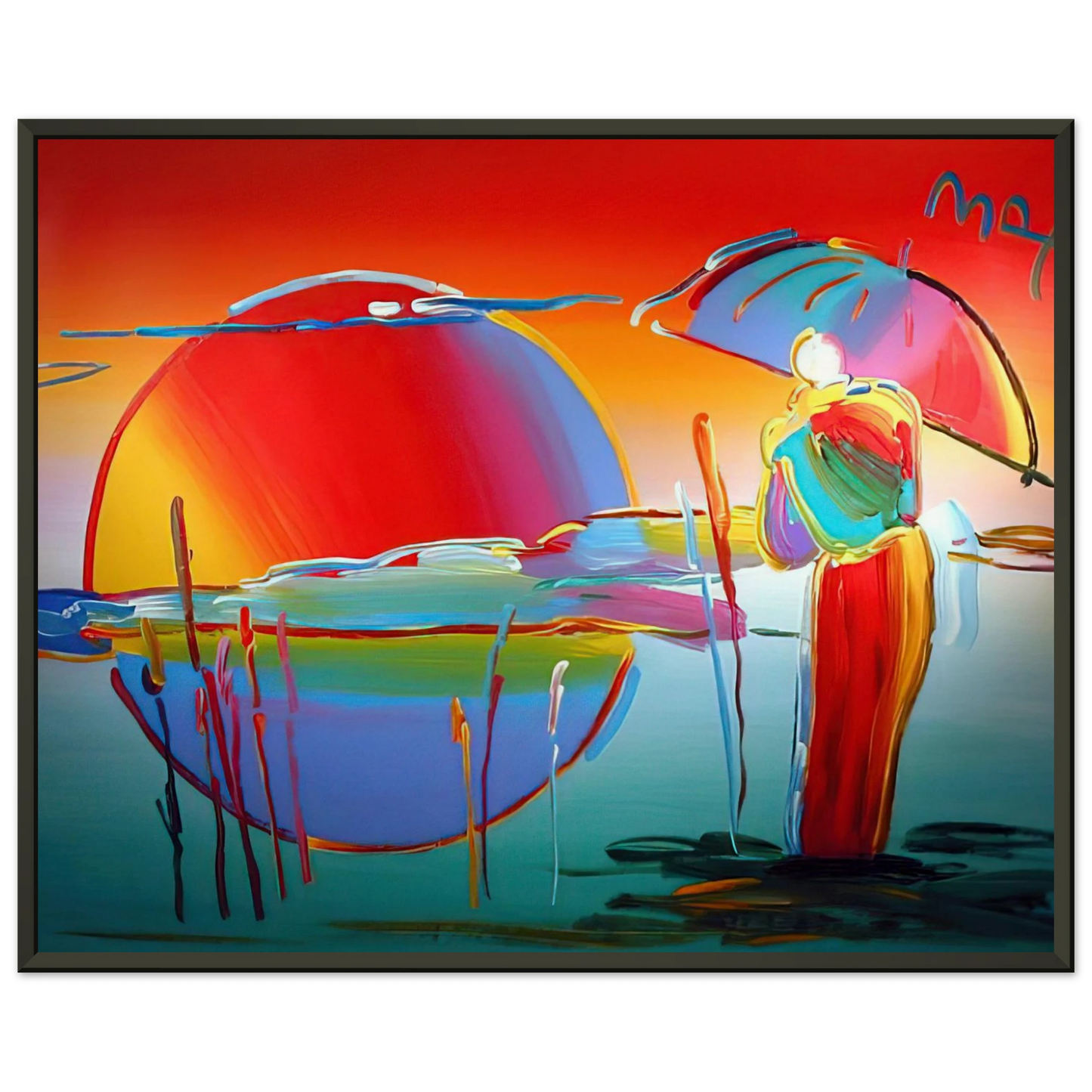 Peter Max BUDDHA MOON MONK SUNRISE 1999 Framed Art Print - Aluminum Frame - 40x50 cm / 16x20 inches