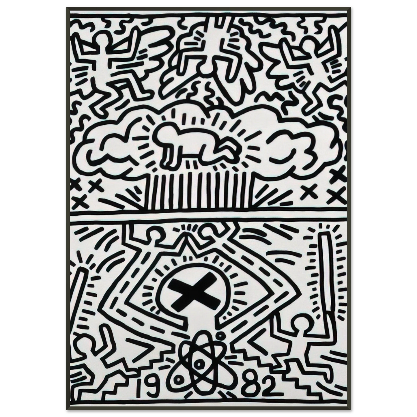 Keith Haring  ANTI NUCLEAR RALLY 1982 Framed Art Print  - Aluminum Frame - 21x29.7 cm / 8x12"