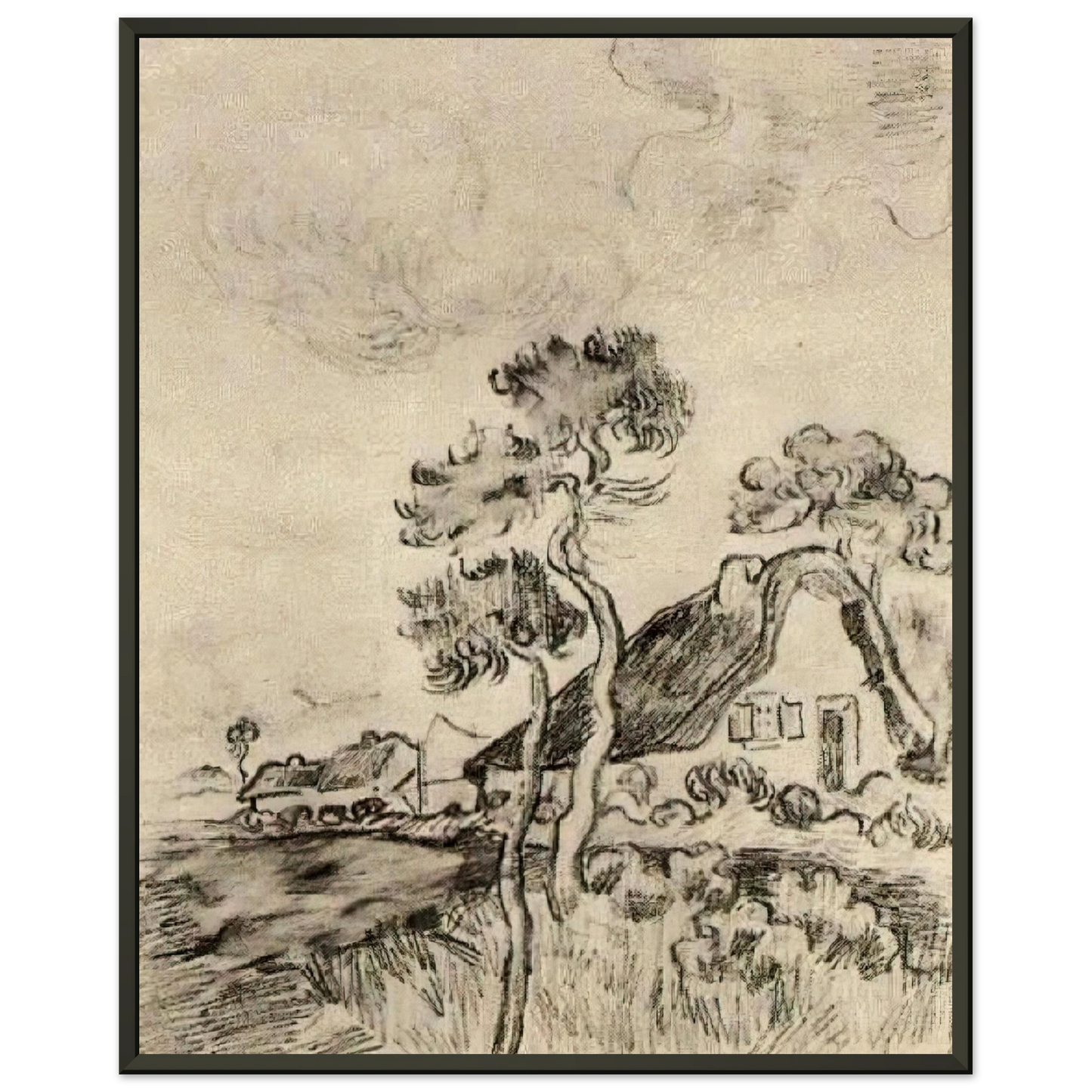Vincent van Gogh  Cottages and Trees Framed Art Print  - Aluminum Frame - 60x80 cm / 24x32 inches