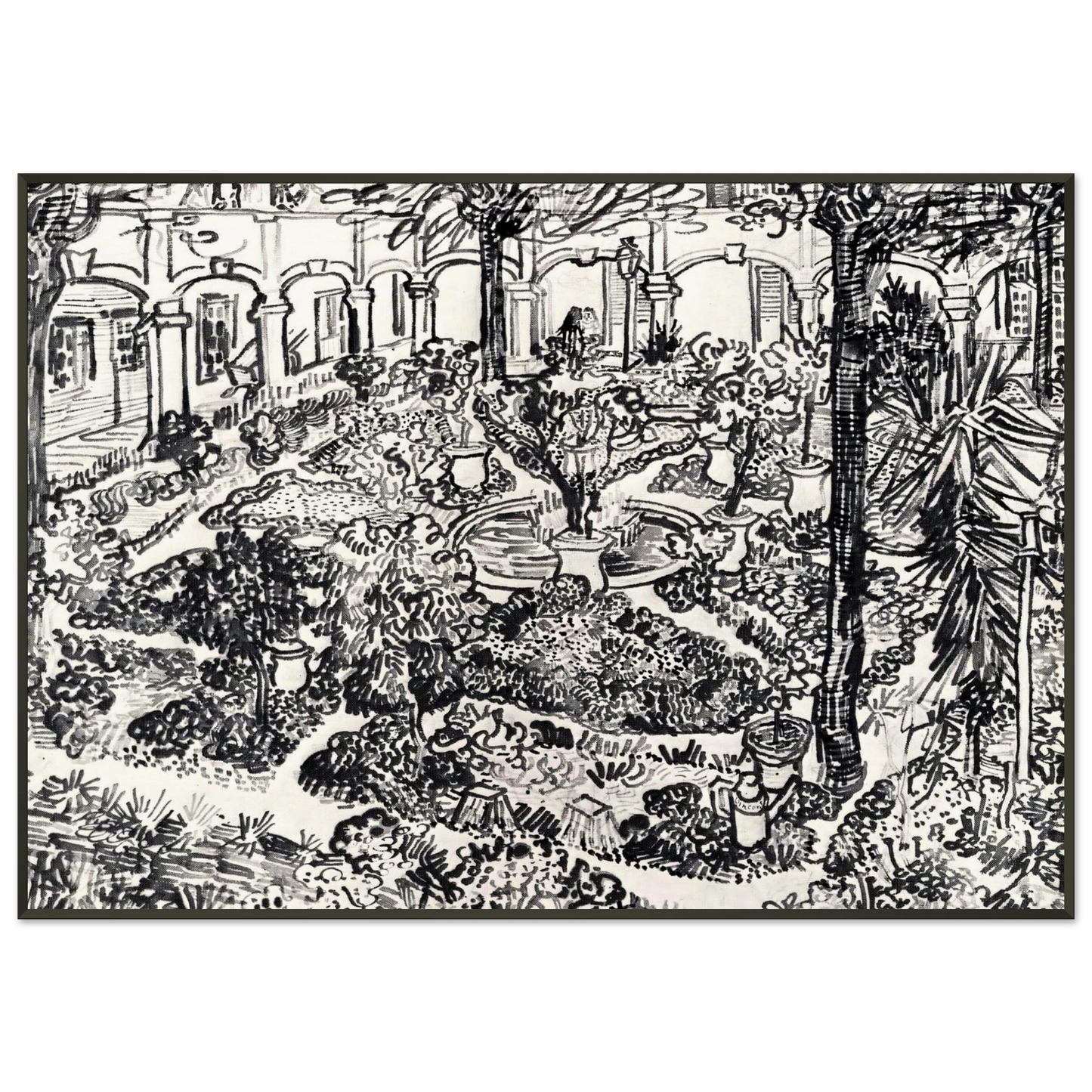 Vincent van Gogh  The Courtyard of the Hospital at Arles Framed Art Print  - Aluminum Frame - 21x29.7 cm / 8x12"