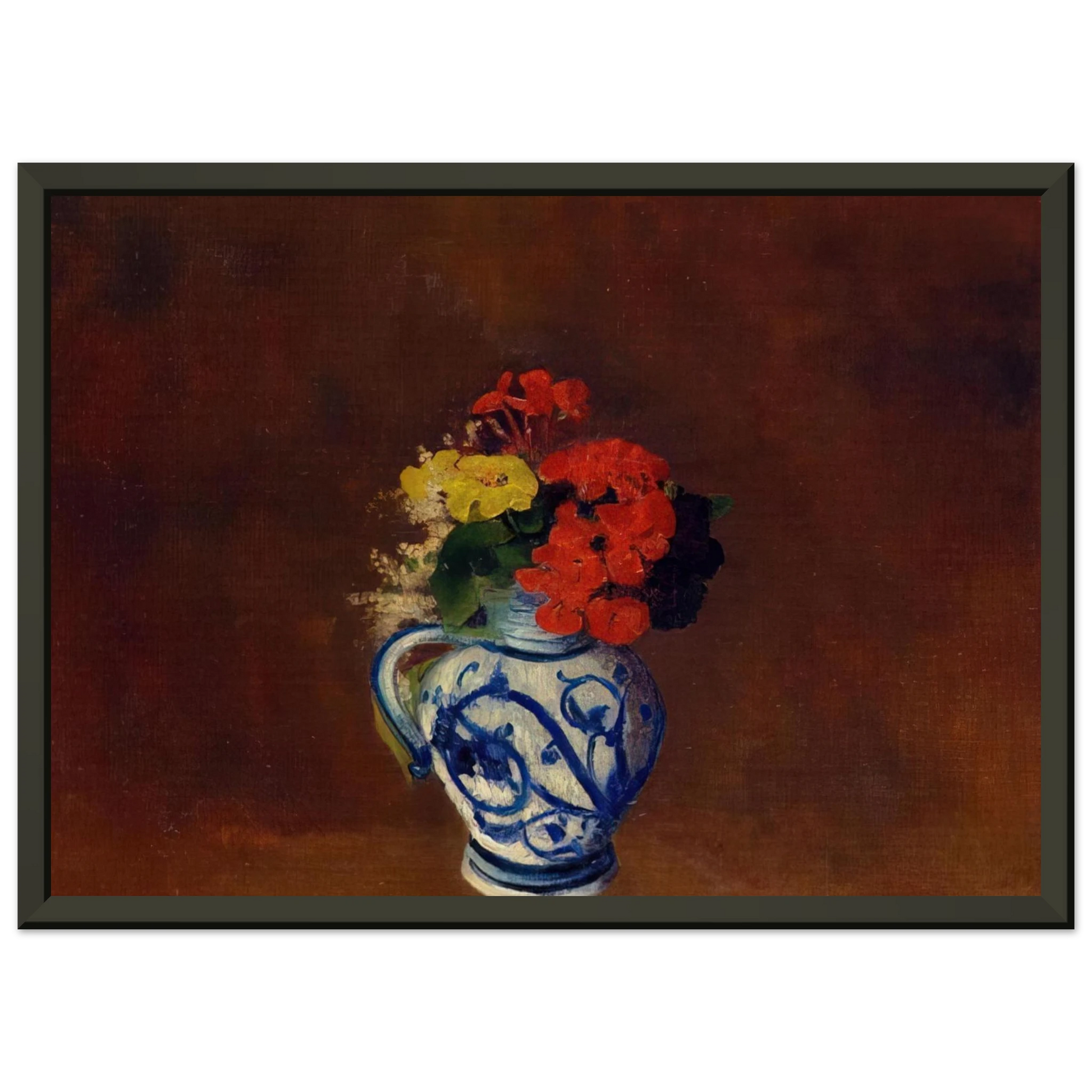 Odilon Redon  GERANIUMS AND OTHER FLOWERS IN A STONEWARE VASE Framed Art Print  - Aluminum Frame - 40x50 cm / 16x20 inches