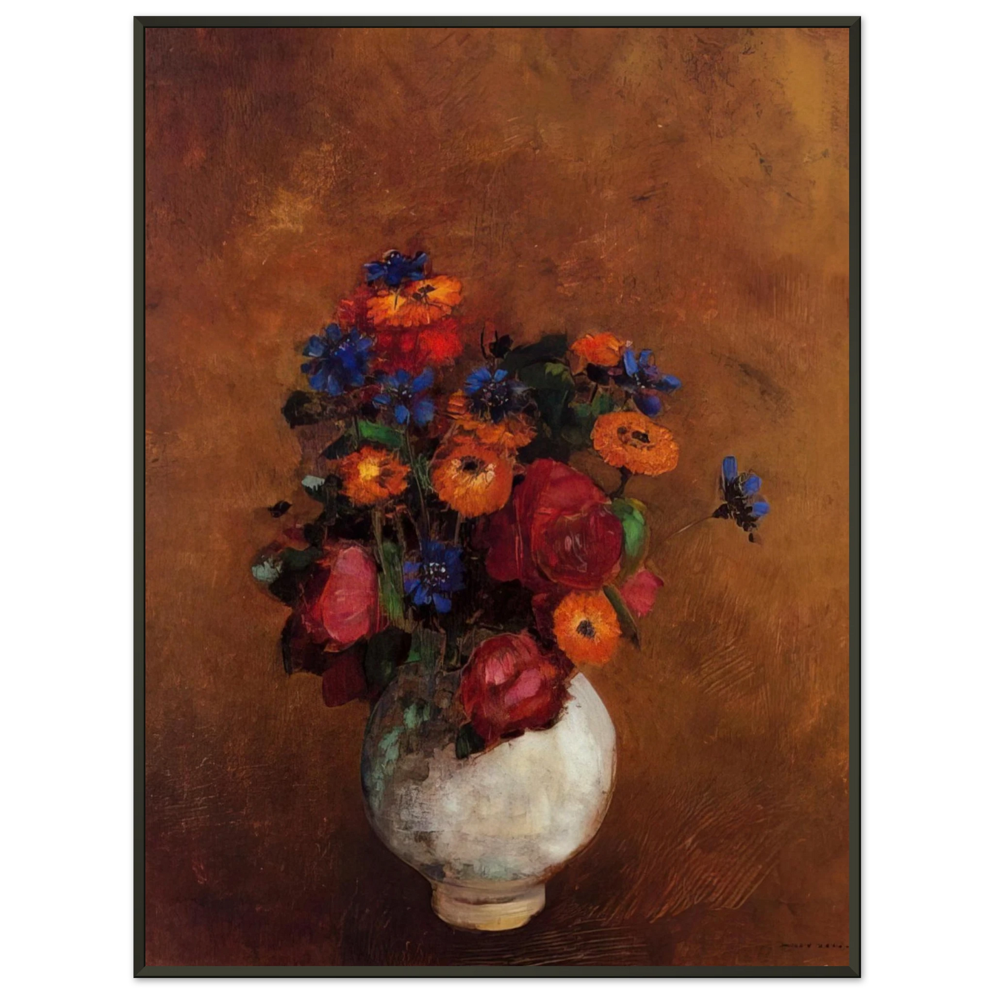Odilon Redon BOUQUET OF FLOWERS IN A WHITE VASE Framed Art Print - Aluminum Frame - 40x50 cm / 16x20 inches