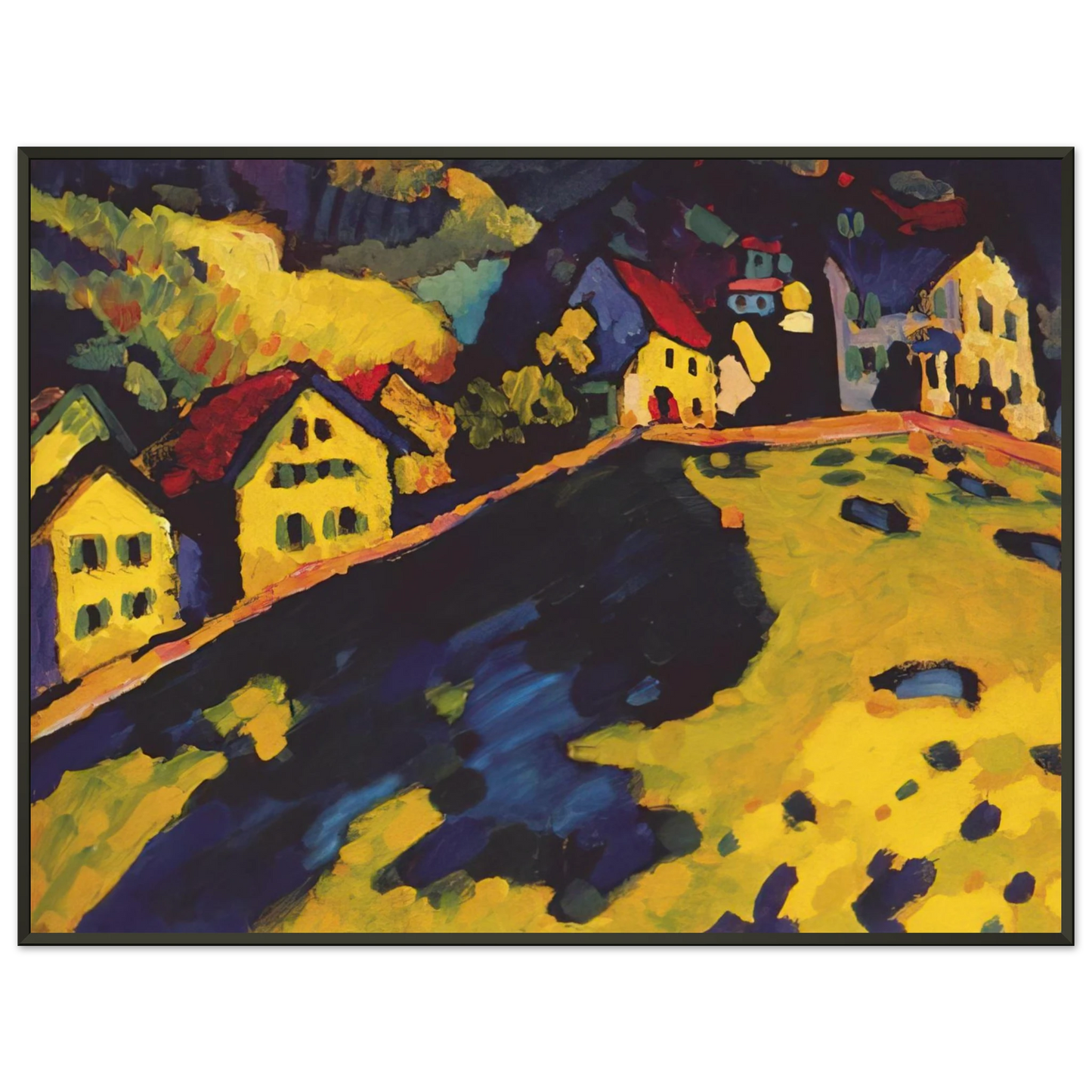 Wassily Kandinsky  HOUSES AT MURNAU 1909 Framed Art Print  - Aluminum Frame - 40x50 cm / 16x20 inches
