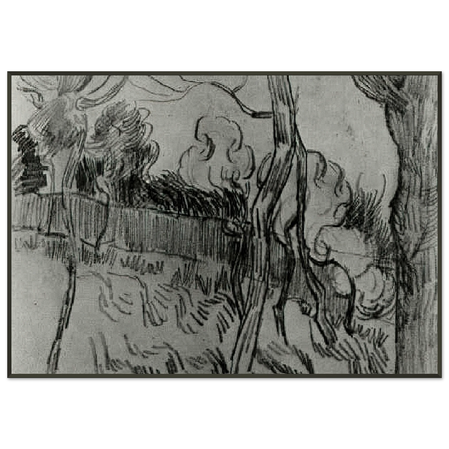 Vincent van Gogh  Pine Trees Seen against the Wall of the Asylum Framed Art Print  - Aluminum Frame - 21x29.7 cm / 8x12"