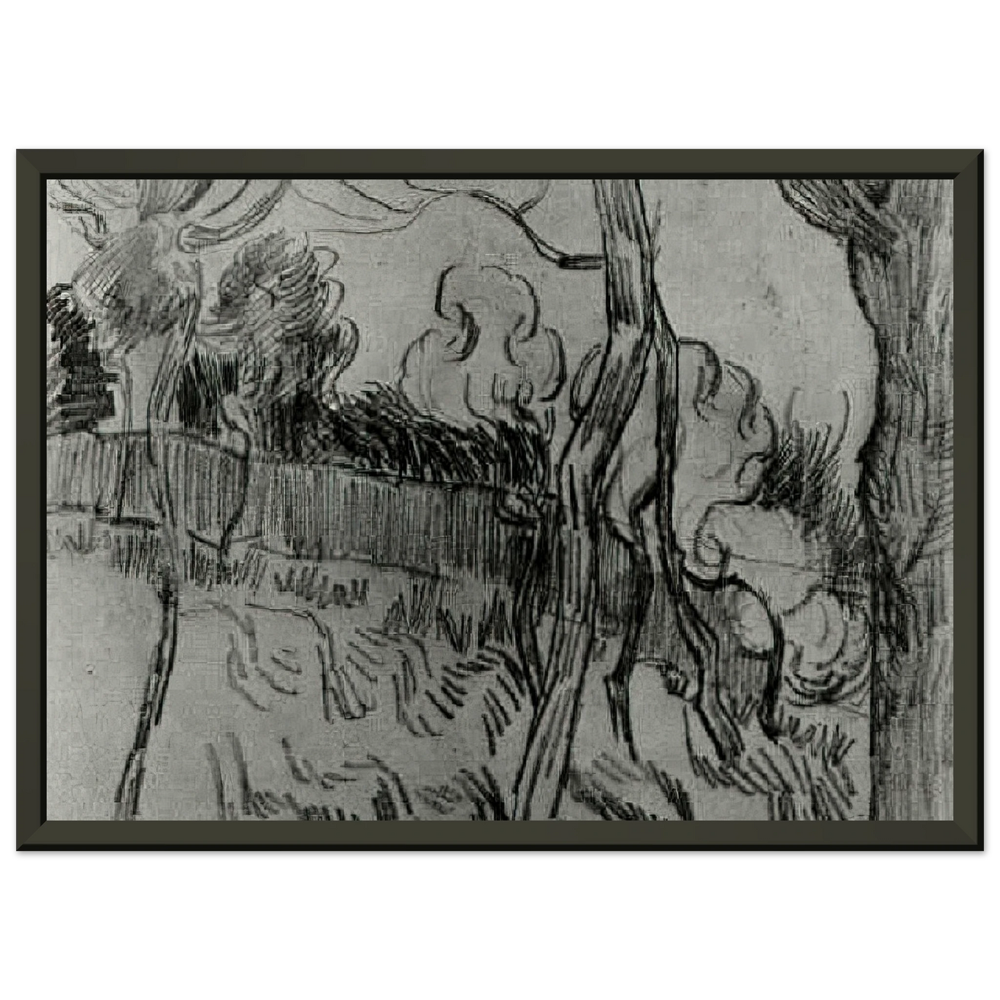 Vincent van Gogh  Pine Trees Seen against the Wall of the Asylum Framed Art Print  - Aluminum Frame - 70x100 cm / 28x40 inches