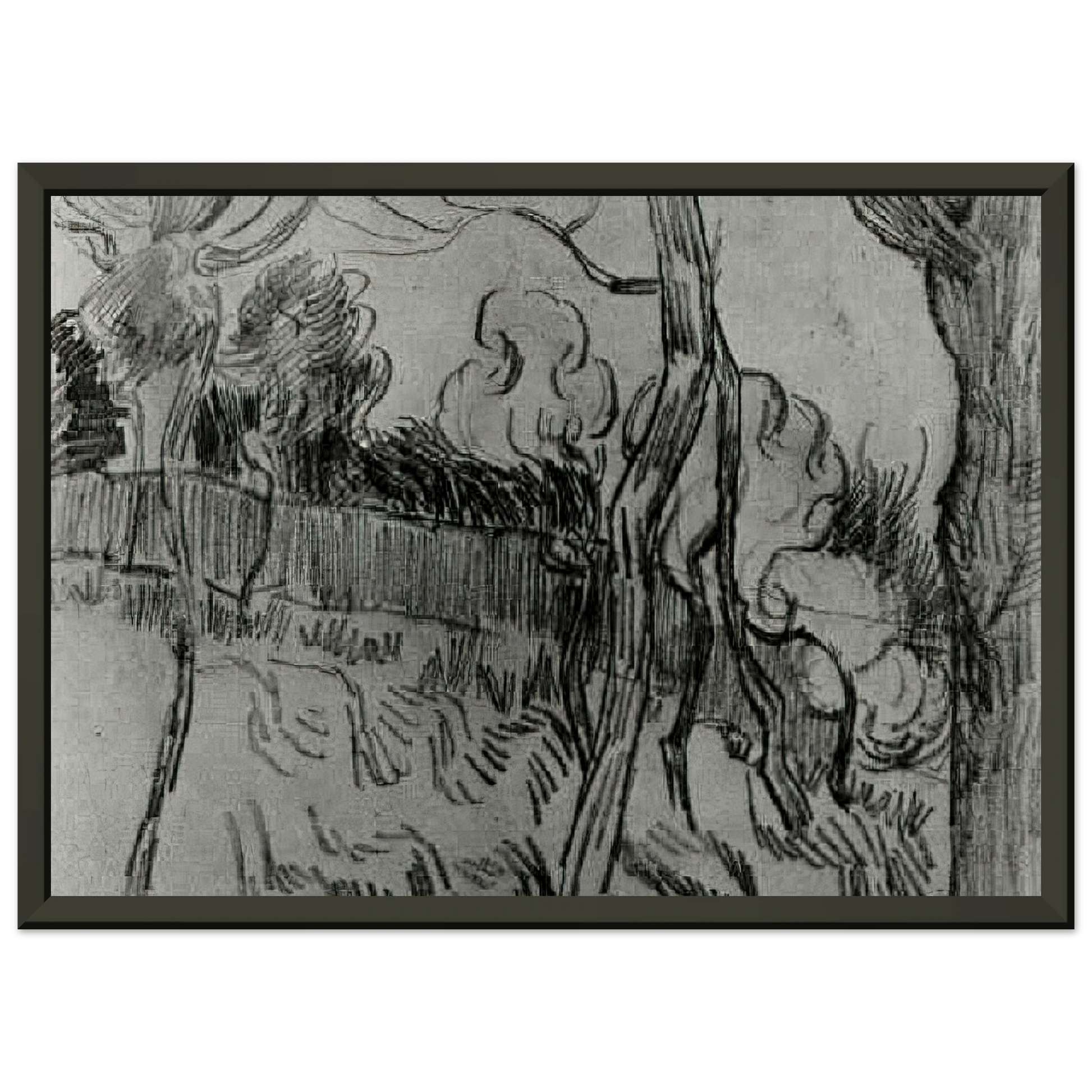 Vincent van Gogh  Pine Trees Seen against the Wall of the Asylum Framed Art Print  - Aluminum Frame - 70x100 cm / 28x40 inches