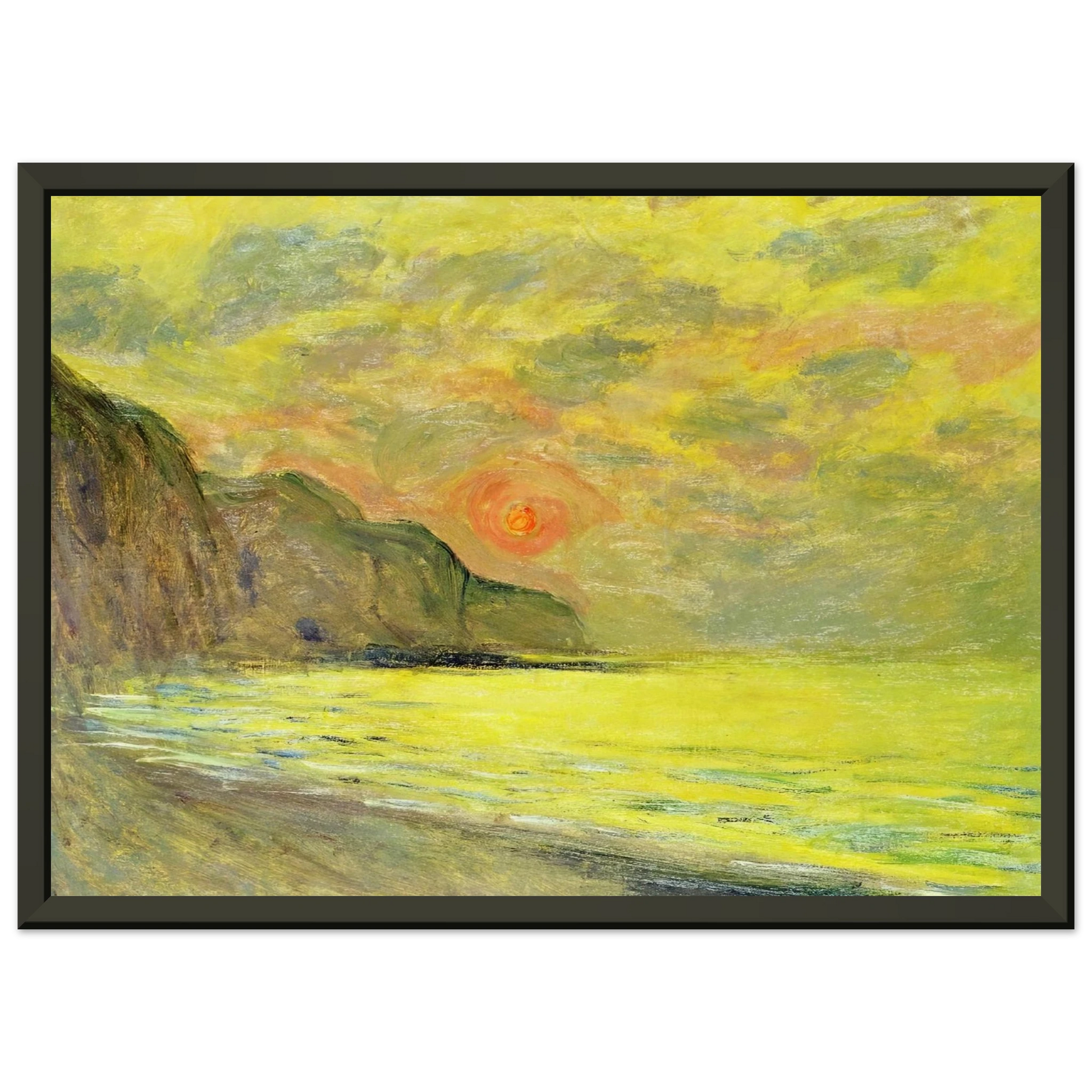 claude monet  Sunset Foggy Weather Pourville Framed Art Print  - Aluminum Frame - 40x50 cm / 16x20 inches