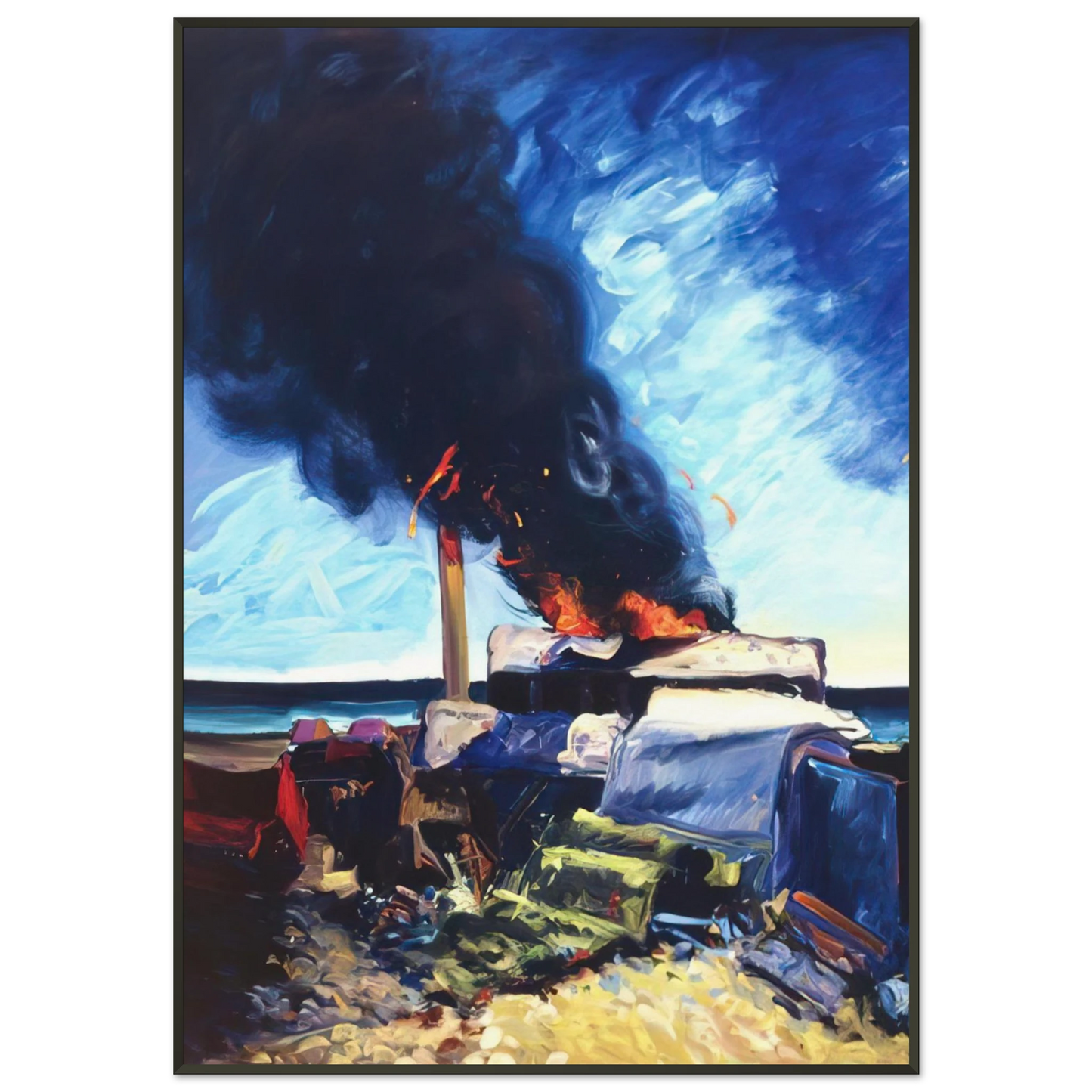 Carlos Almaraz Beach Trash Burning 1982 Framed Art Print - Aluminum Frame - 21x29.7 cm / 8x12"