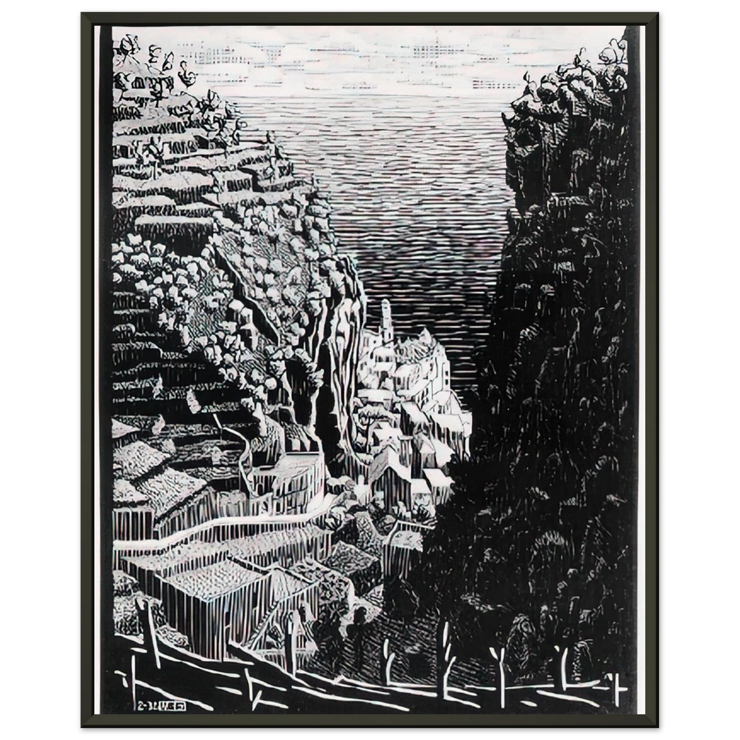 MC Escher  ATRANI COAST OF AMALFI 1 Framed Art Print  - Aluminum Frame - 60x80 cm / 24x32 inches