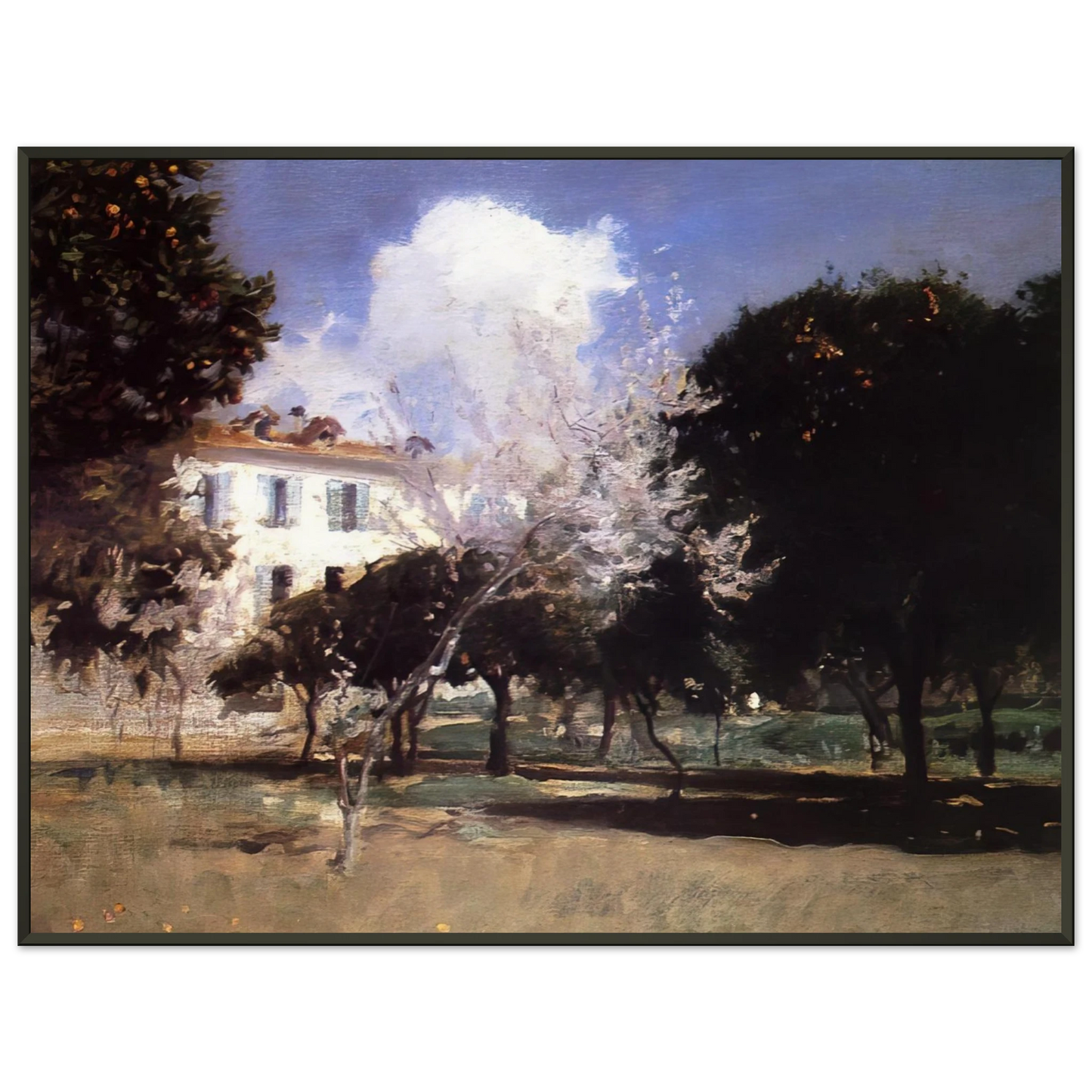John Singer Sargent  House and Garden Framed Art Print  - Aluminum Frame - 60x80 cm / 24x32 inches