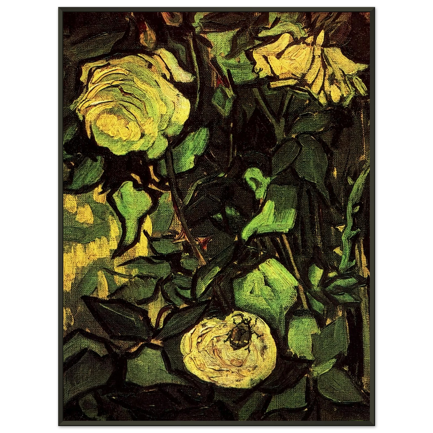 Vincent van Gogh  Roses and Beetle Framed Art Print  - Aluminum Frame - 70x100 cm / 28x40 inches