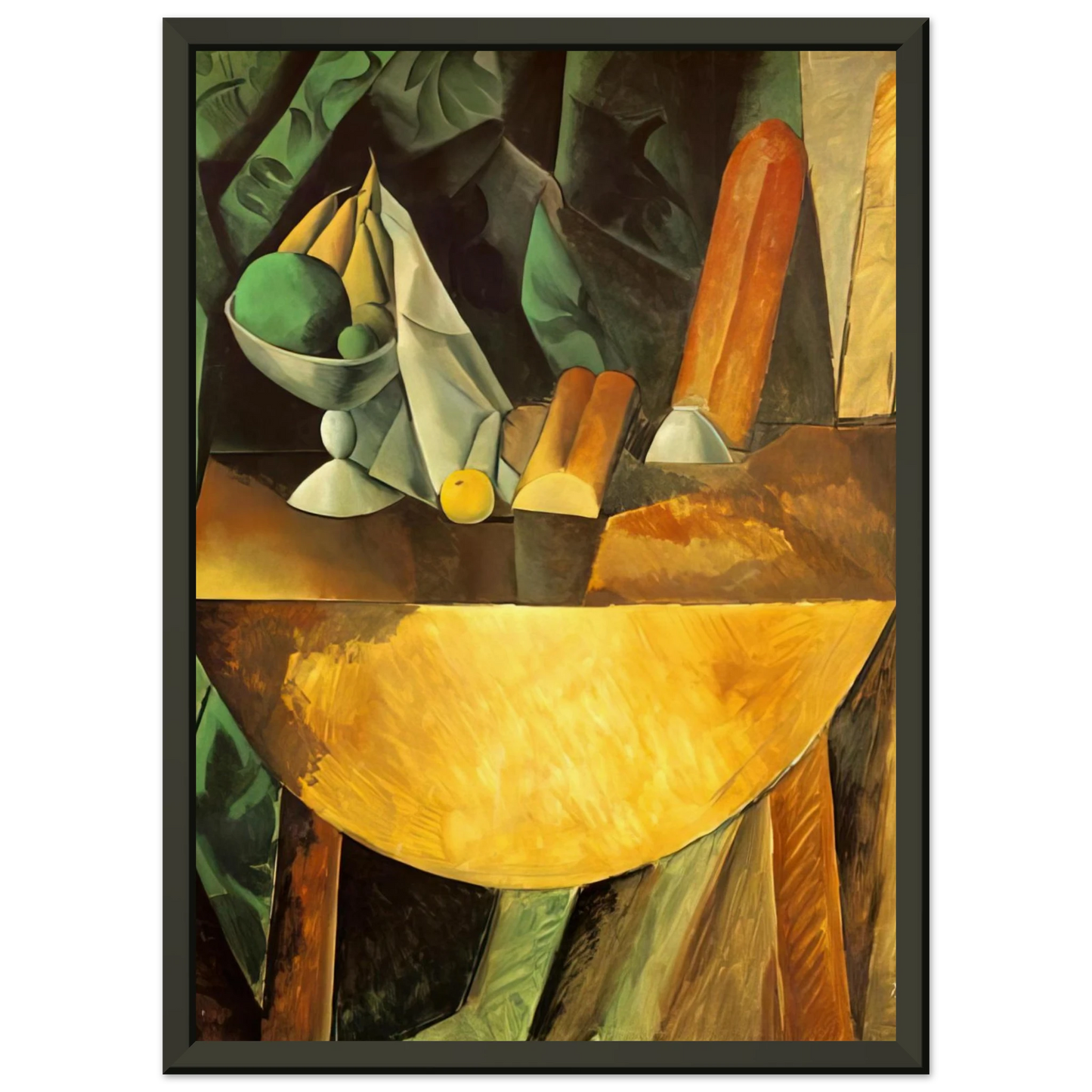 Pablo Picasso  Bread and dish with fruits on the table Framed Art Print  - Aluminum Frame - 70x100 cm / 28x40 inches