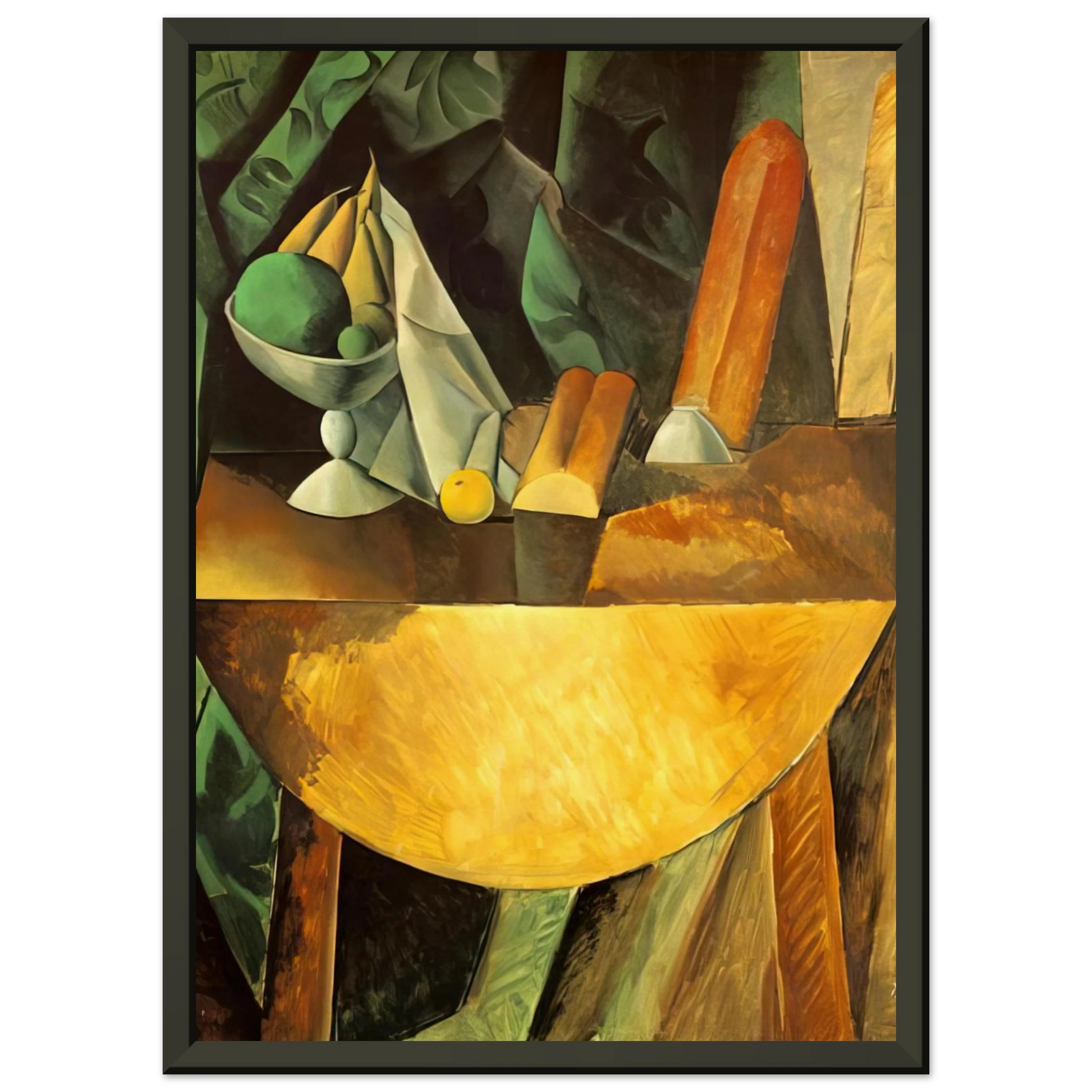 Pablo Picasso  Bread and dish with fruits on the table Framed Art Print  - Aluminum Frame - 70x100 cm / 28x40 inches