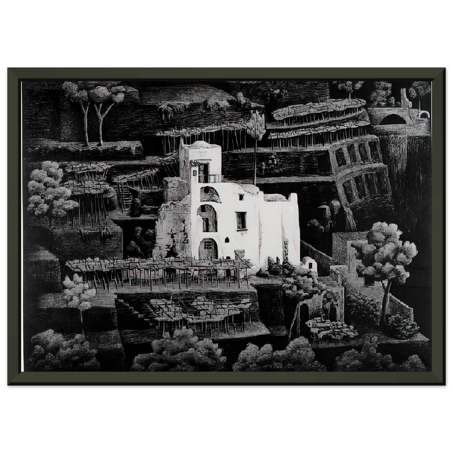 MC Escher  FARMHOUSE RAVELLO Framed Art Print  - Aluminum Frame - 70x100 cm / 28x40 inches
