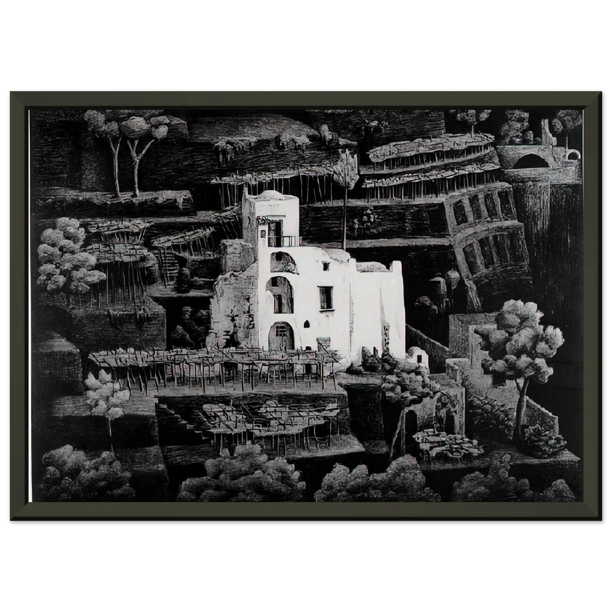 MC Escher  FARMHOUSE RAVELLO Framed Art Print  - Aluminum Frame - 70x100 cm / 28x40 inches