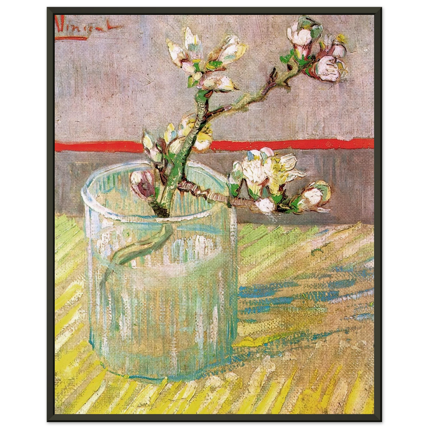 Vincent van Gogh  Blossoming Almond Branch in a Glass Framed Art Print  - Aluminum Frame - 60x80 cm / 24x32 inches