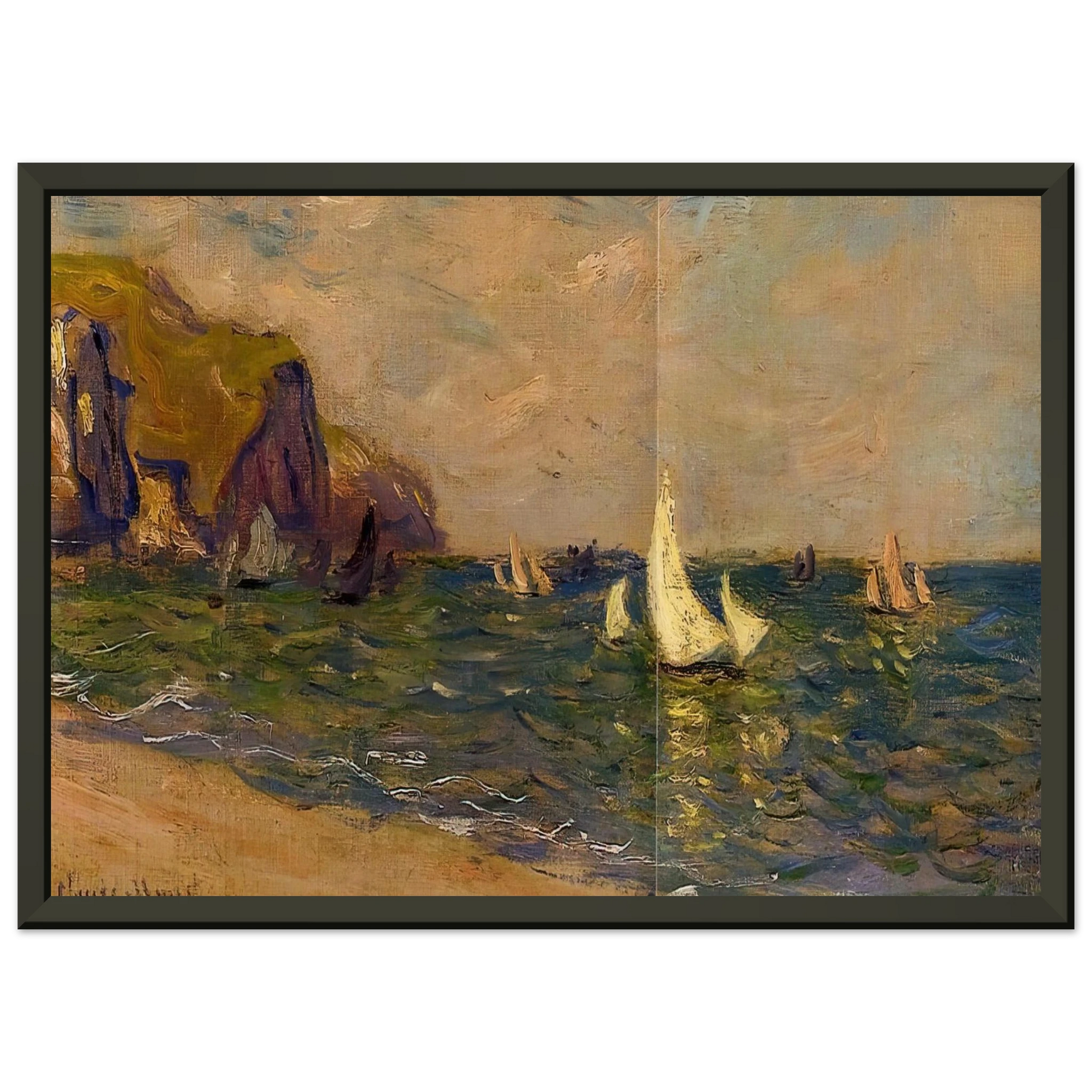claude monet  Sailboats at Sea Pourville Framed Art Print  - Aluminum Frame - 60x80 cm / 24x32 inches