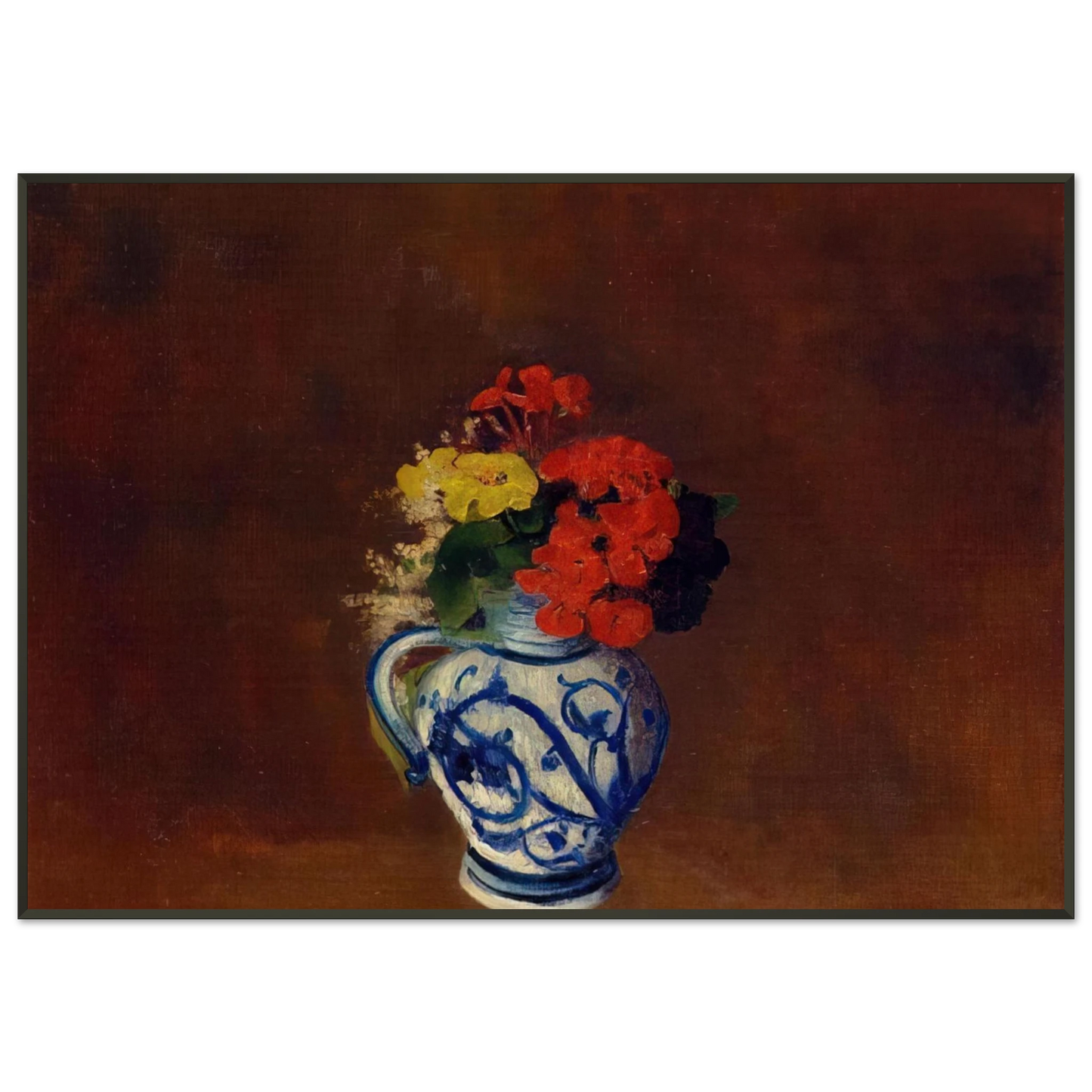 Odilon Redon  GERANIUMS AND OTHER FLOWERS IN A STONEWARE VASE Framed Art Print  - Aluminum Frame - 21x29.7 cm / 8x12"