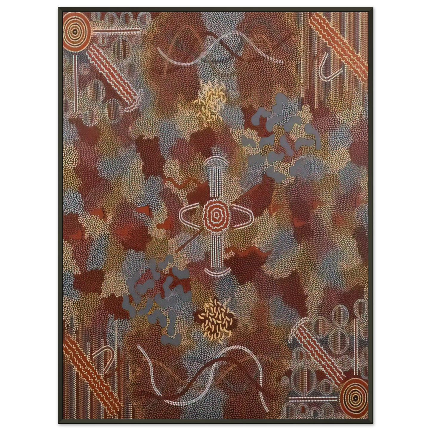 Clifford Possum Tjapaltjarri Frog Dreaming 1989 Framed Art Print - Aluminum Frame - 40x50 cm / 16x20 inches