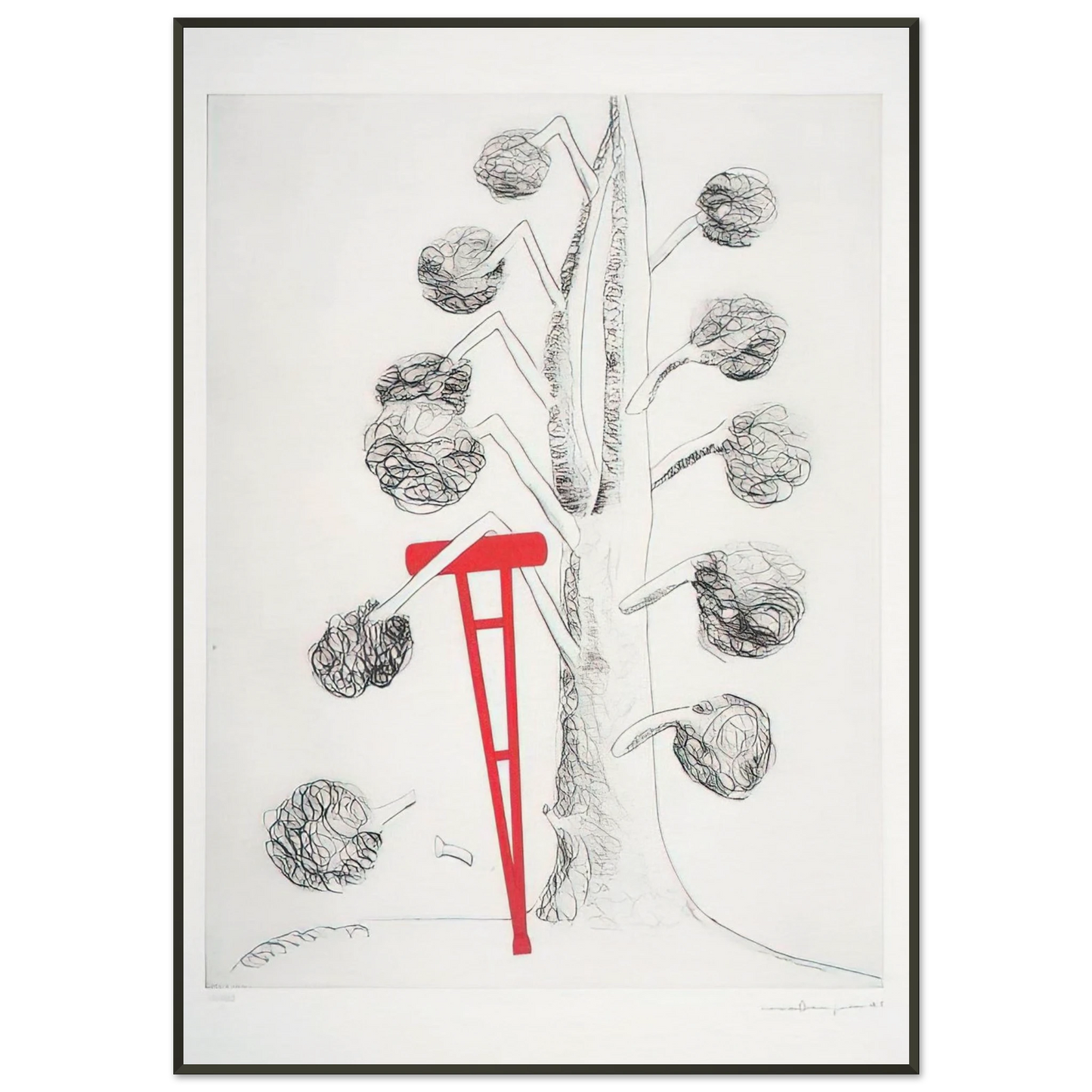 Louise Bourgeois TREE WITH RED CRUTCH 1998 Framed Art Print - Aluminum Frame - 21x29.7 cm / 8x12"