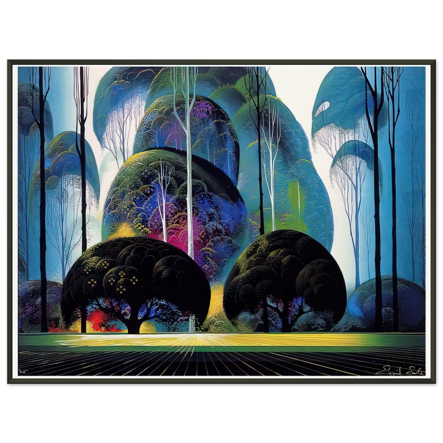 Eyvind Earle  Green Forest Framed Art Print  - Aluminum Frame - 70x100 cm / 28x40 inches