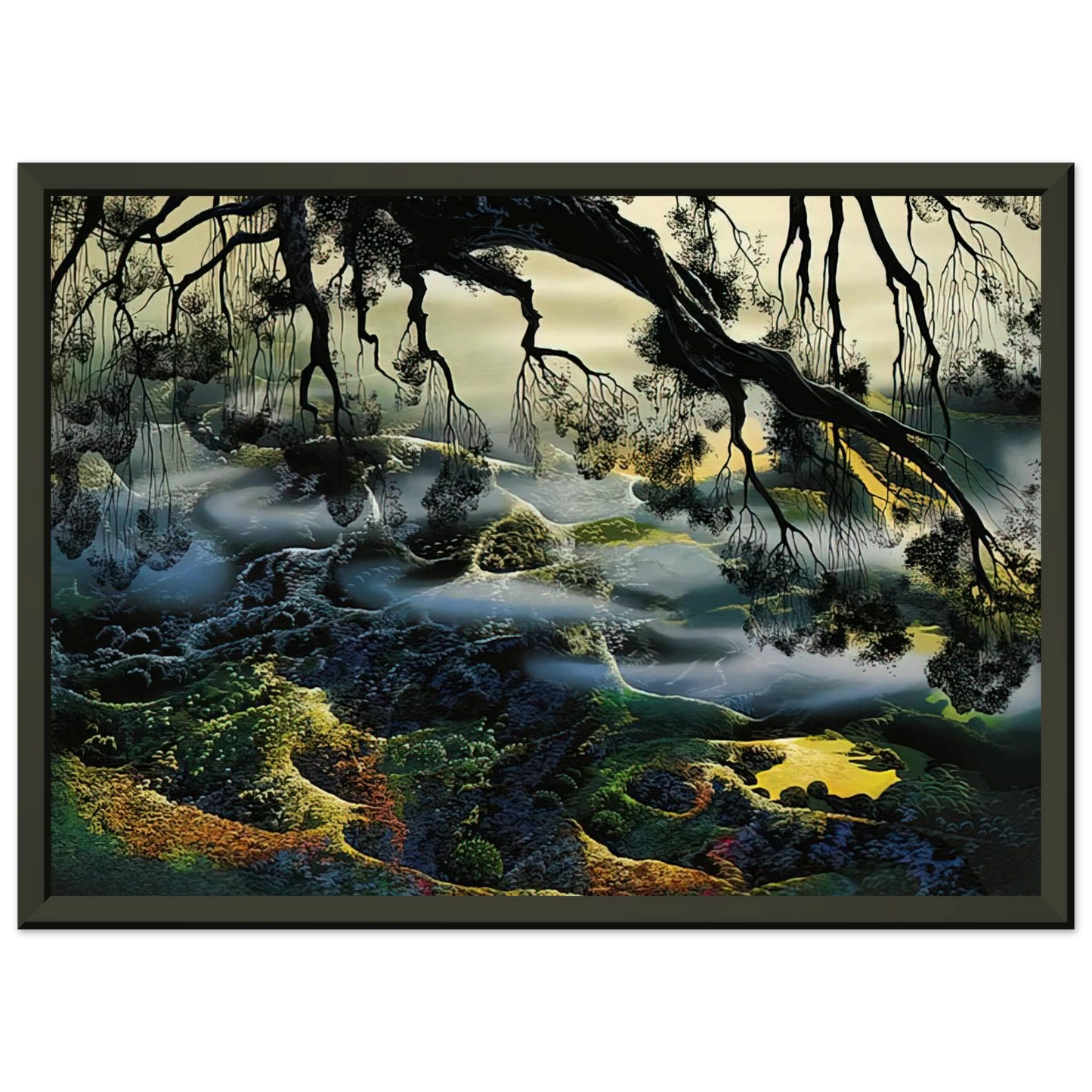 Eyvind Earle  Fog Passes By Framed Art Print  - Aluminum Frame - 70x100 cm / 28x40 inches
