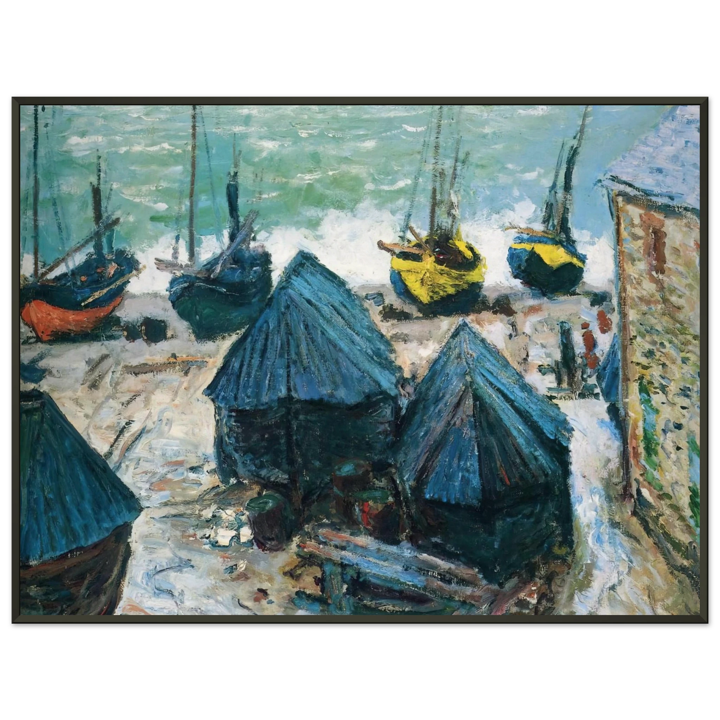 claude monet Boats on the Beach at Etretat Framed Art Print - Aluminum Frame - 70x100 cm / 28x40 inches