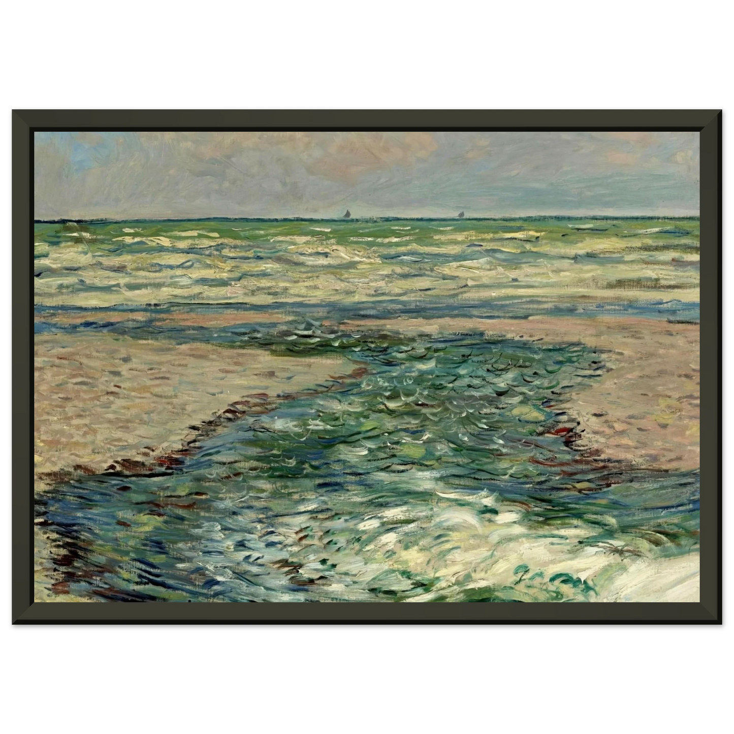 claude monet The Seacoast of Pourville Low Tide Framed Art Print - Aluminum Frame - 70x100 cm / 28x40 inches