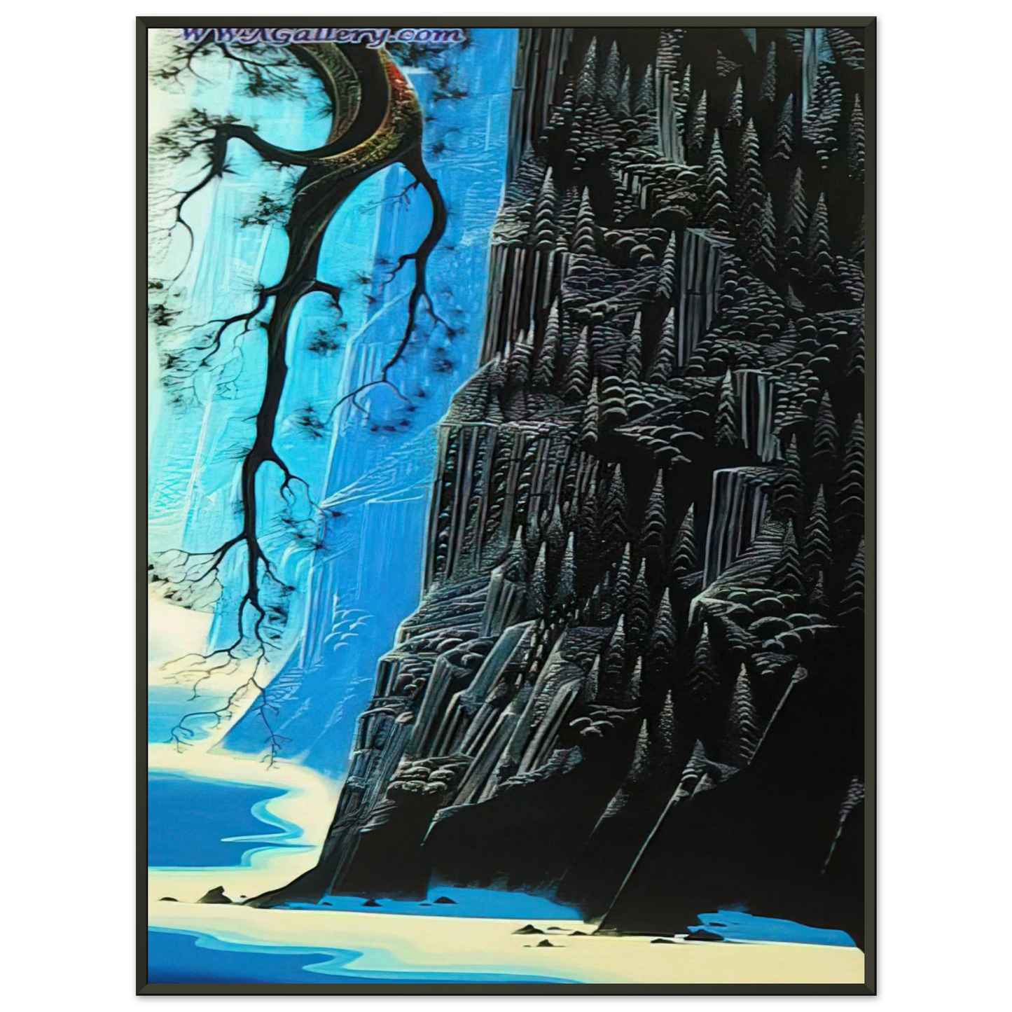 Eyvind Earle  Cliffs Ascending Framed Art Print  - Aluminum Frame - 70x100 cm / 28x40 inches