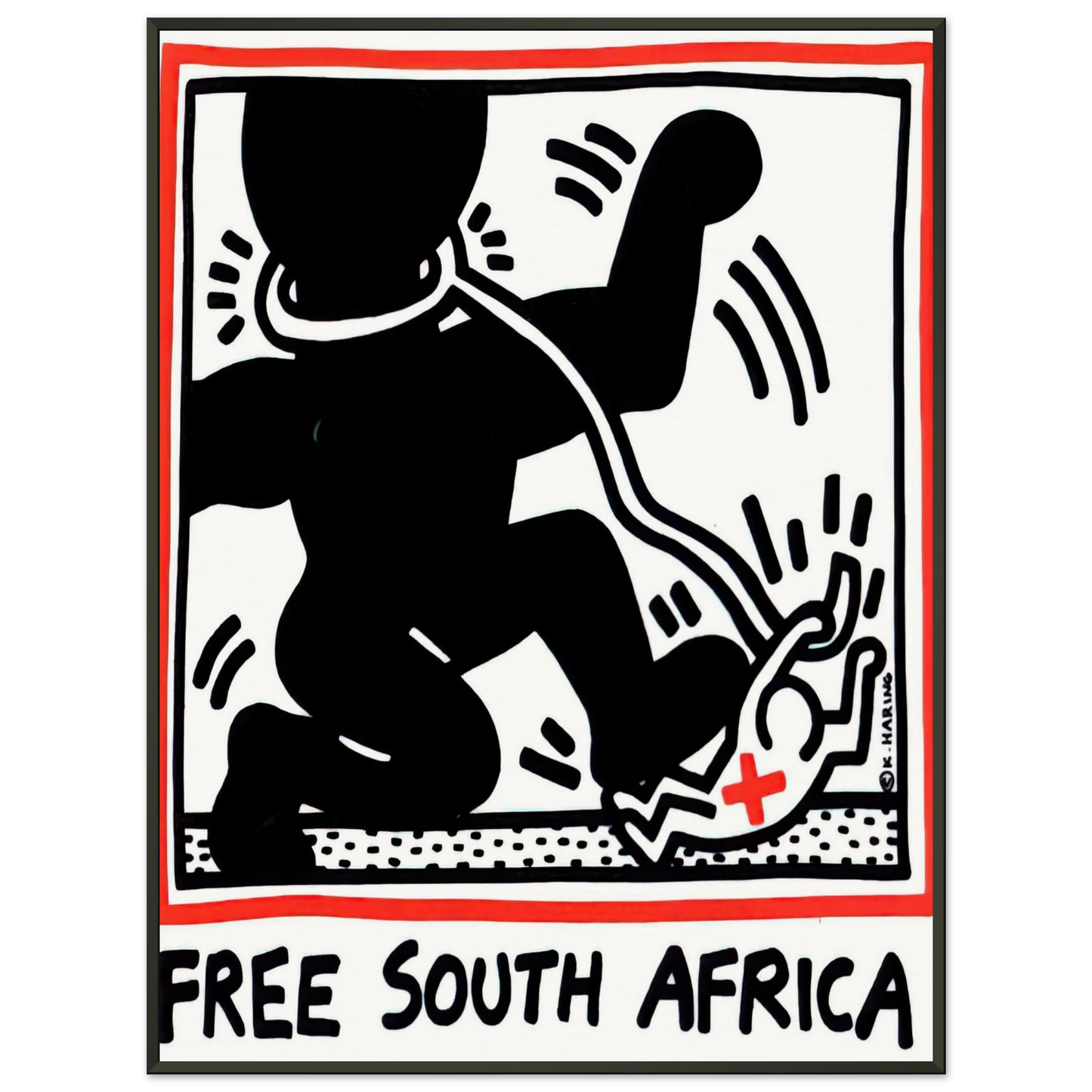 Keith Haring  FREE SOUTH AFRICA 1985 Framed Art Print  - Aluminum Frame - 70x100 cm / 28x40 inches