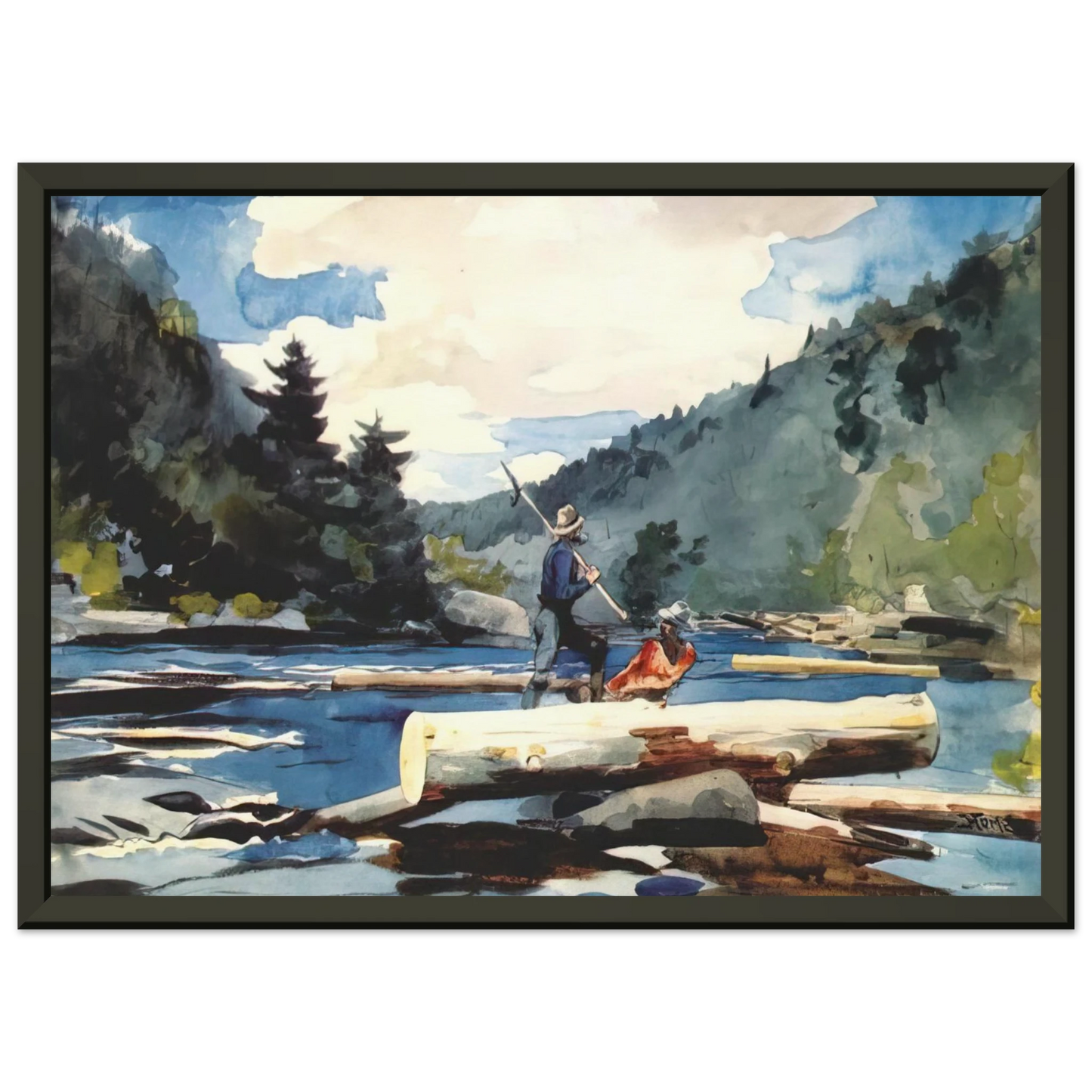 Winslow Homer HUDSON RIVER LOGGING Framed Art Print - Aluminum Frame - 40x50 cm / 16x20 inches
