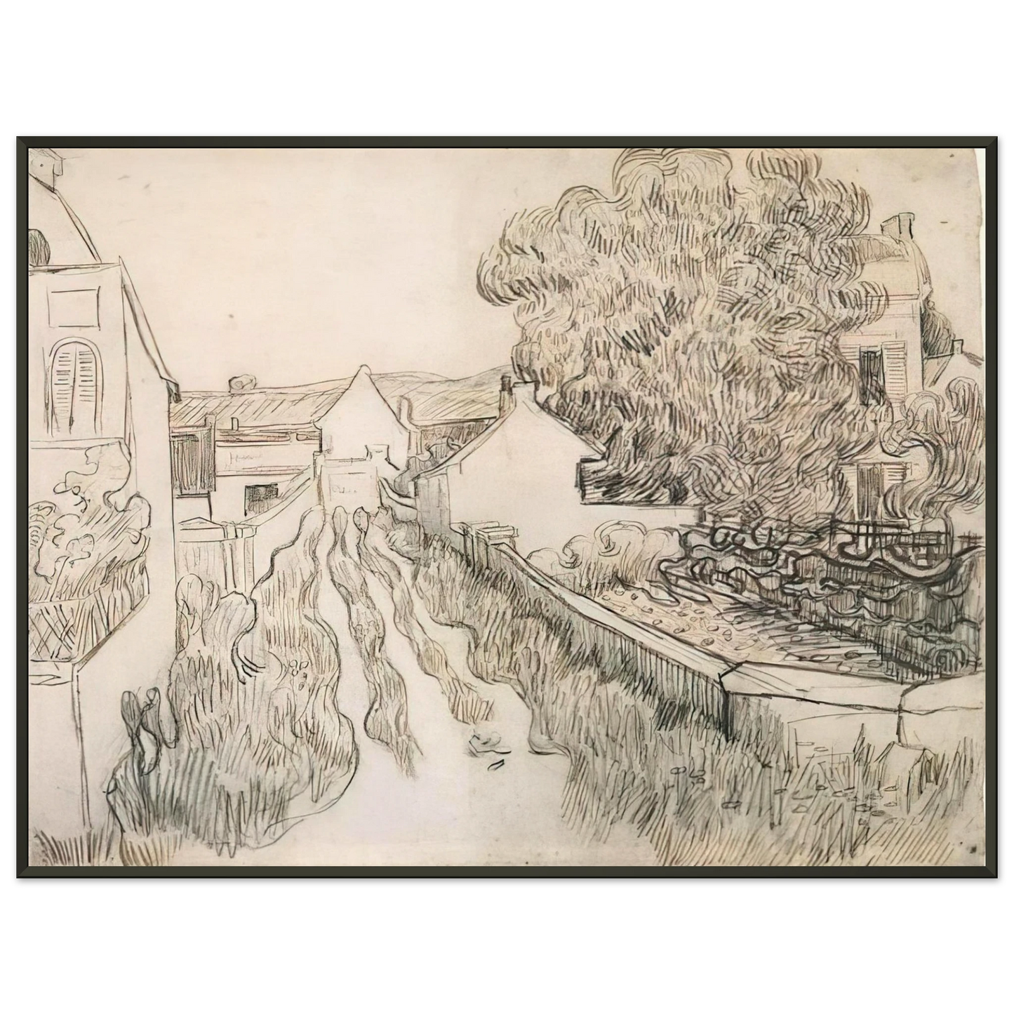 Vincent van Gogh Village Street Framed Art Print - Aluminum Frame - 70x100 cm / 28x40 inches
