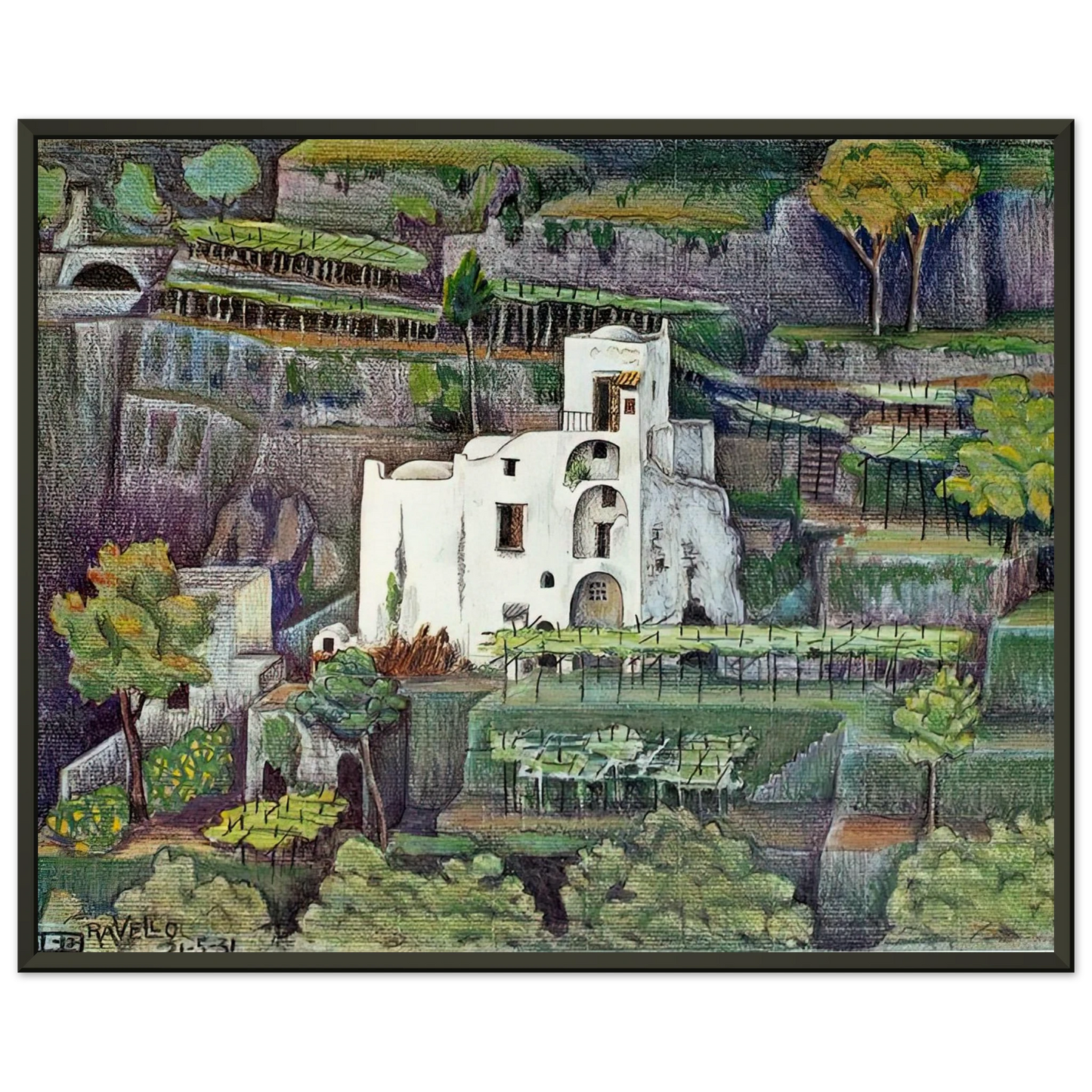 MC Escher  FARMHOUSE RAVELLO COLOUR Framed Art Print  - Aluminum Frame - 70x100 cm / 28x40 inches