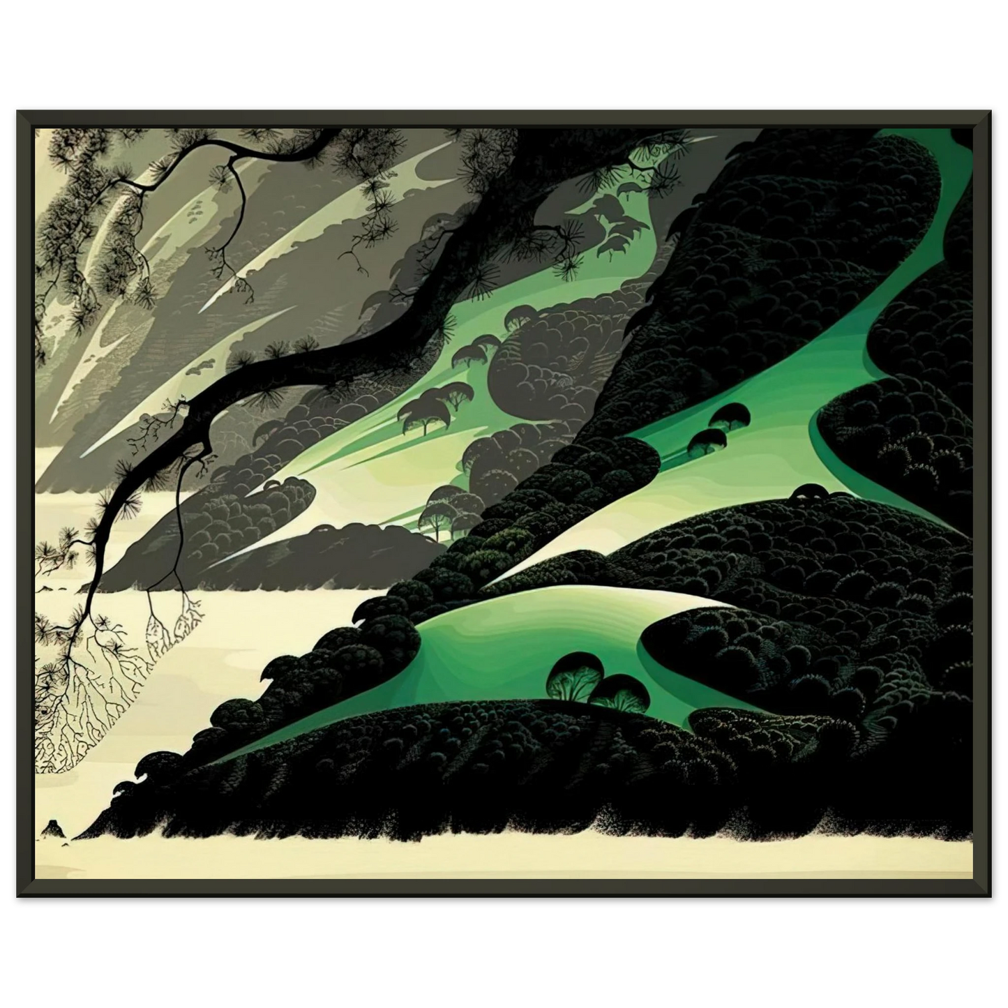 Eyvind Earle  Green Big Sur Framed Art Print  - Aluminum Frame - 60x80 cm / 24x32 inches