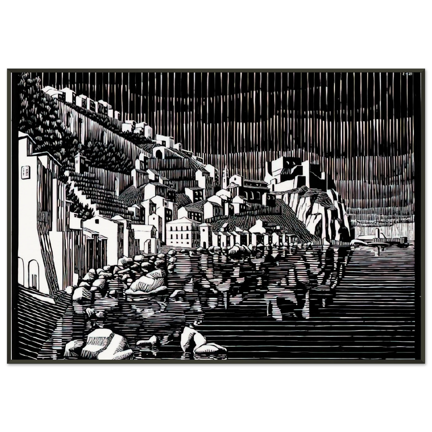 MC Escher  SCILLA CALABRIA FEBRUARY 1931 1931 Framed Art Print  - Aluminum Frame - 21x29.7 cm / 8x12"